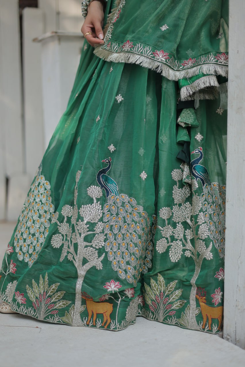 ClothsVilla Green Elegant Gold Coin Lehenga Choli with Sequins & Thread Embroidery - view 4