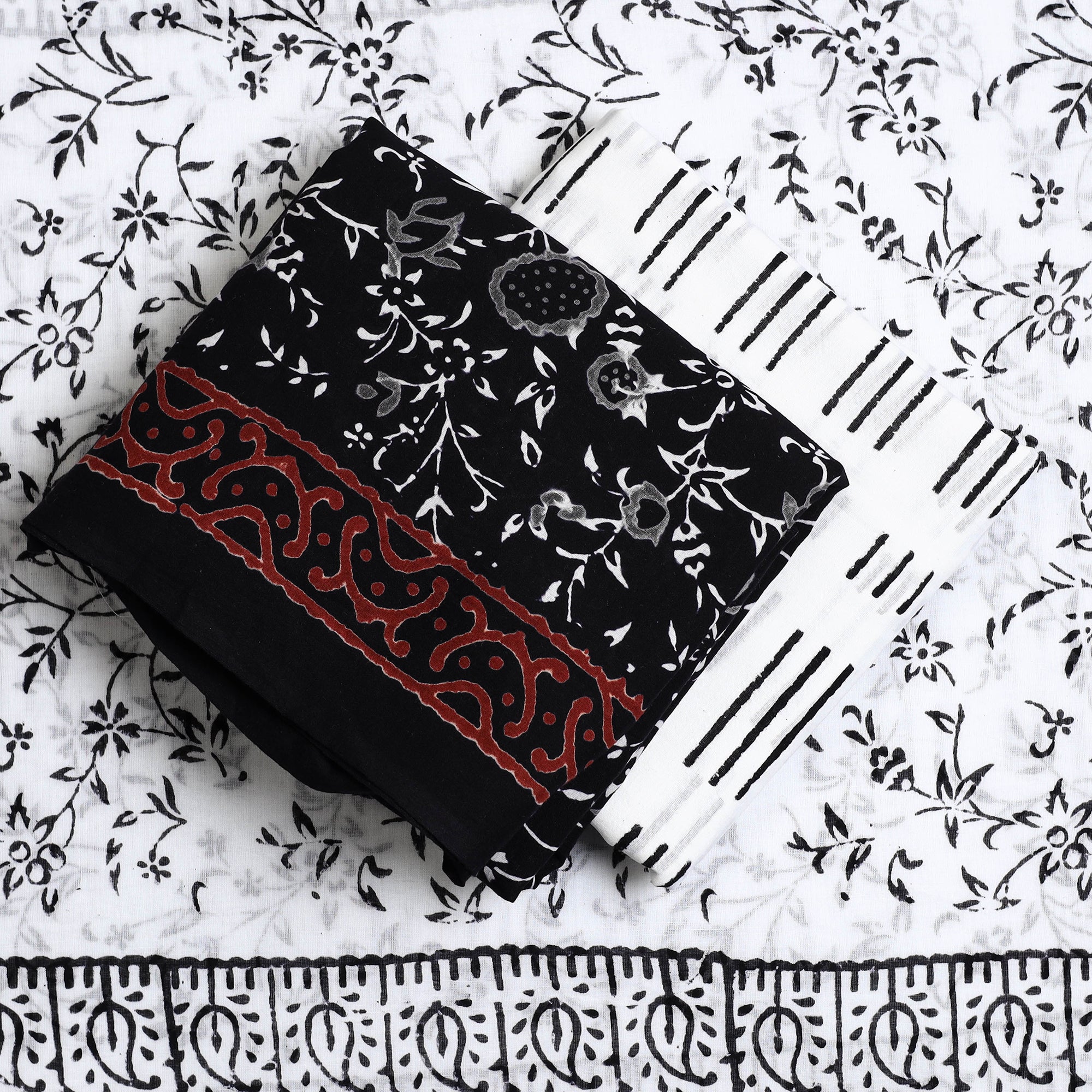 ARTISAN HAND BLOCK PRINTS Black - 3pc Sanganeri Block Print Cotton Dress Material 03 - view 2