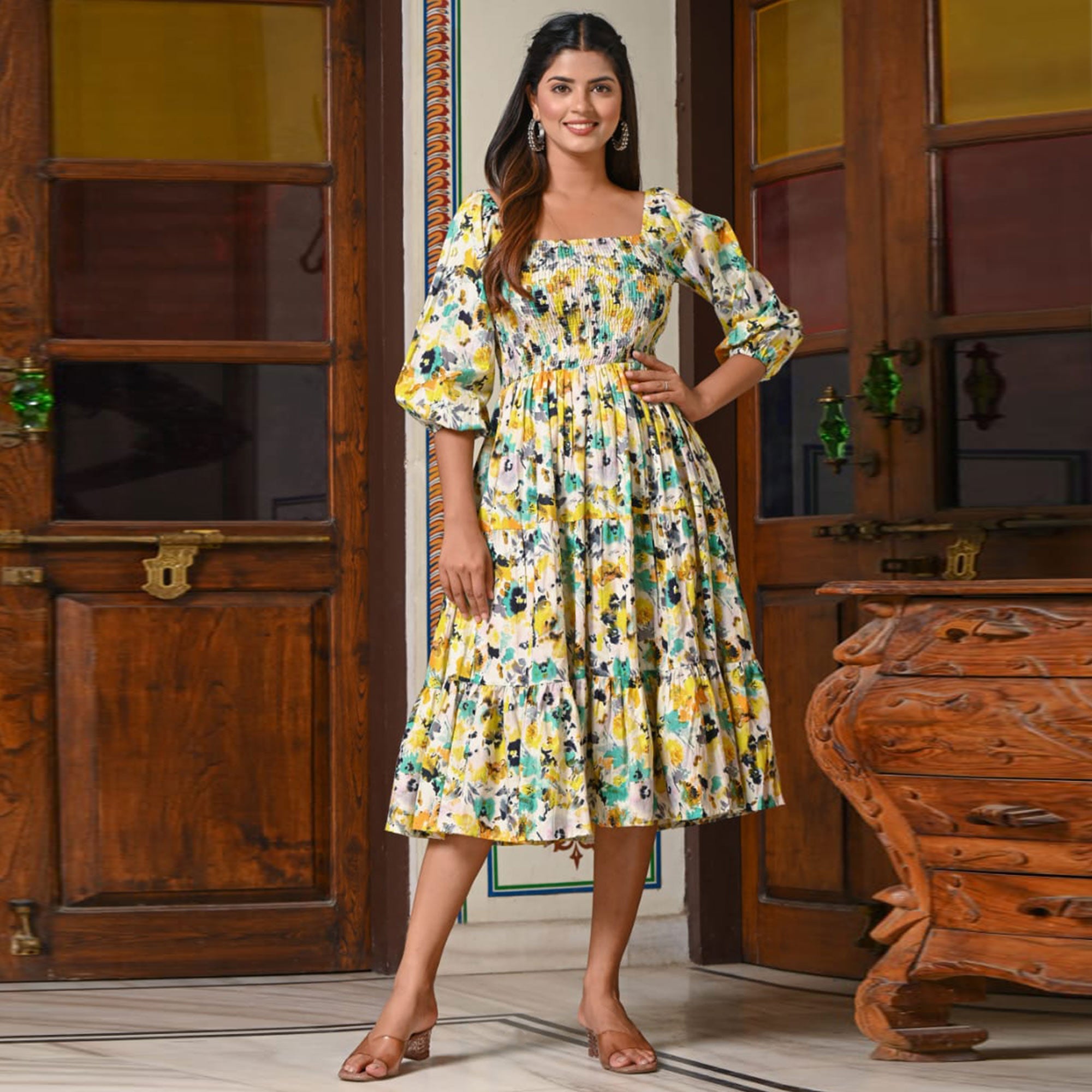 Peachmode Multicolor Floral Printed Pure Cotton Dress - view 2
