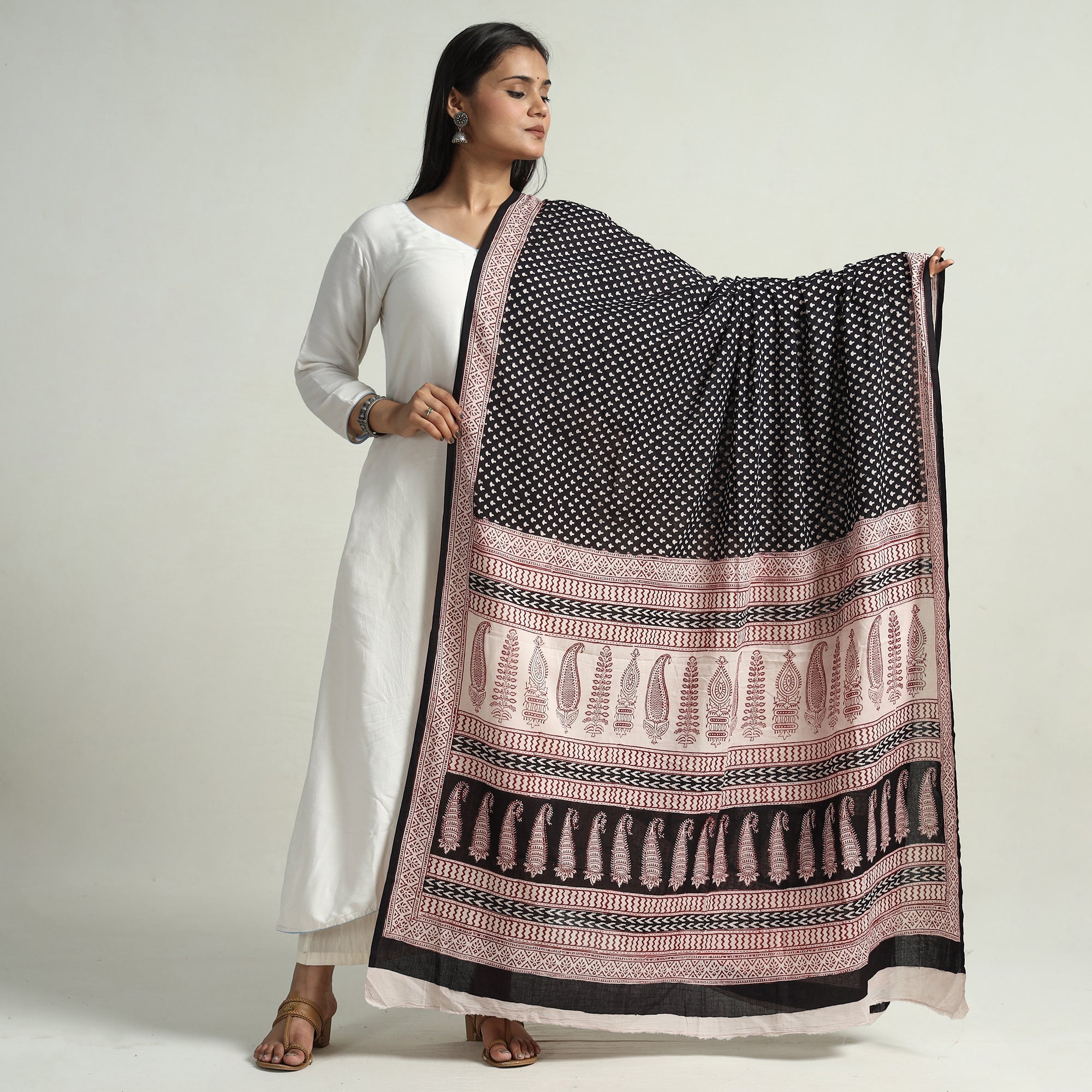 BAGH PRINTS BY MOHAMMED RAFIK KHATRI Black - Block Printed Cotton Bagh Dupatta