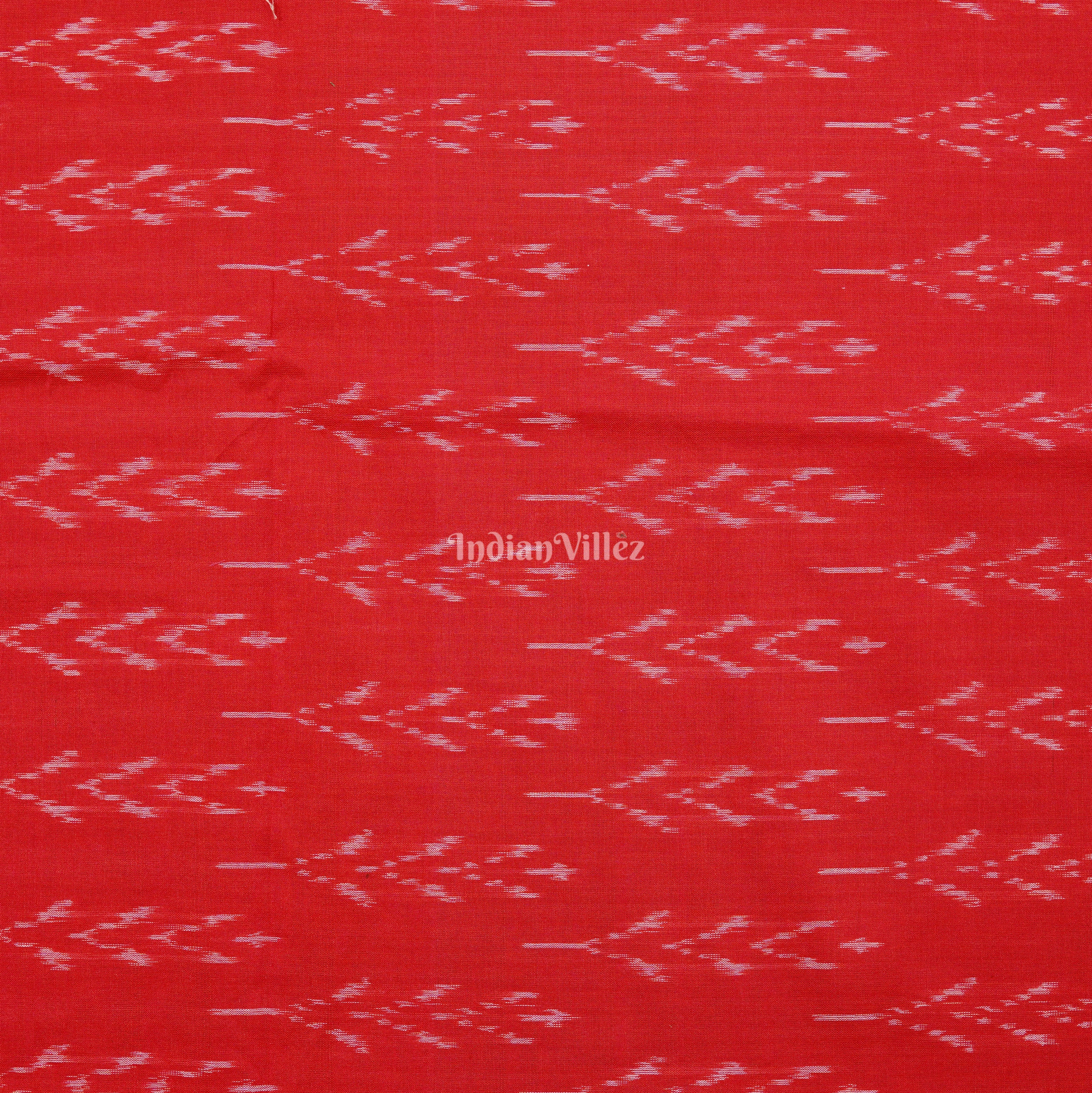 IndianVillèz Red Handwoven Pochampally Ikat Cotton Fabric - view 2