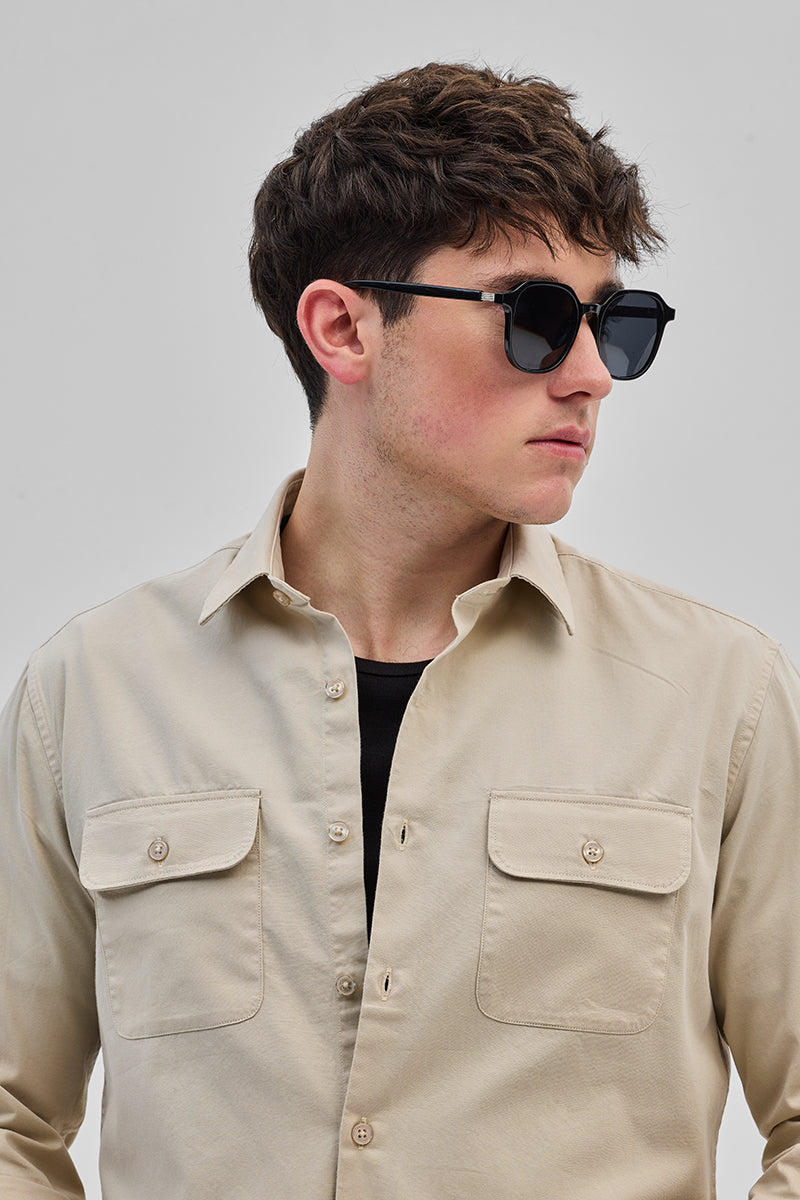 SNITCH Beige Solid Double Pocket Overshirt - view 4