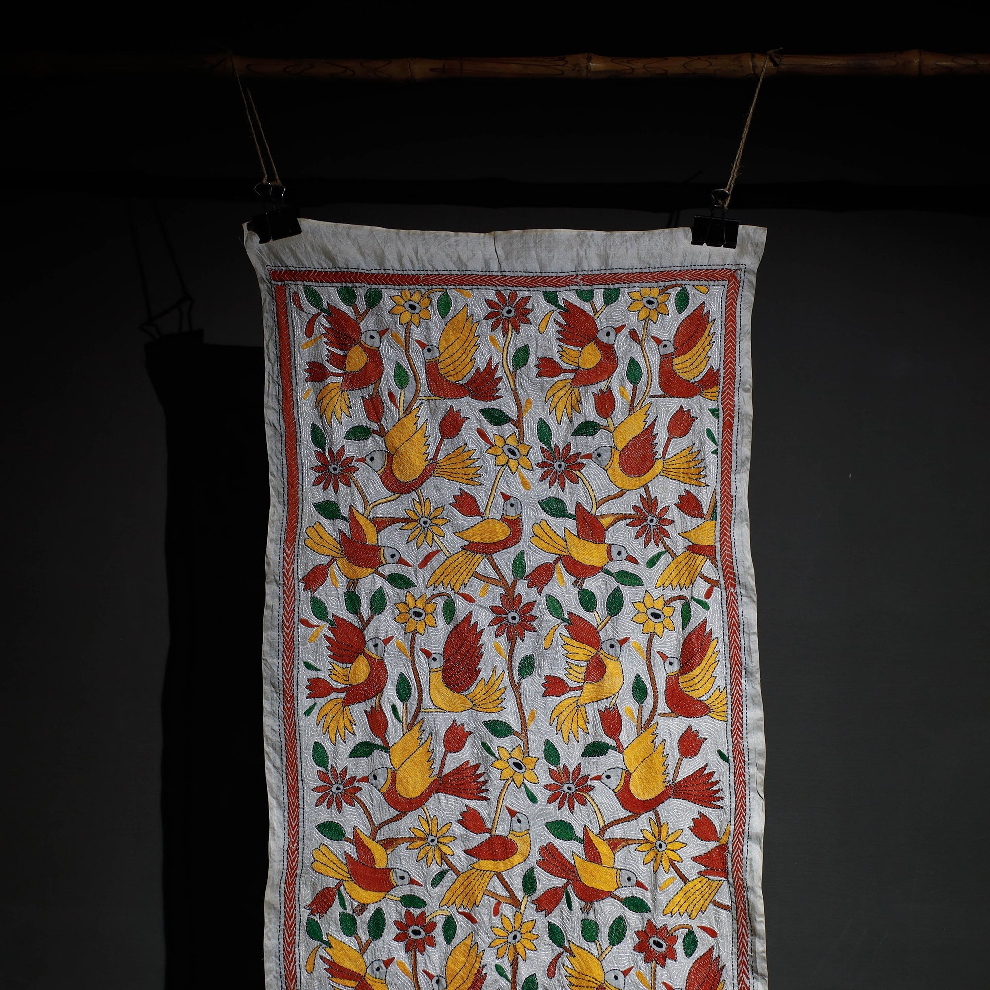 KHUSHBASH - HAPPY LOOM OF EAST Bengal Kantha Hand Embroidery Tussar Silk Wall Hanging (84 x 23 in) 22 - view 2