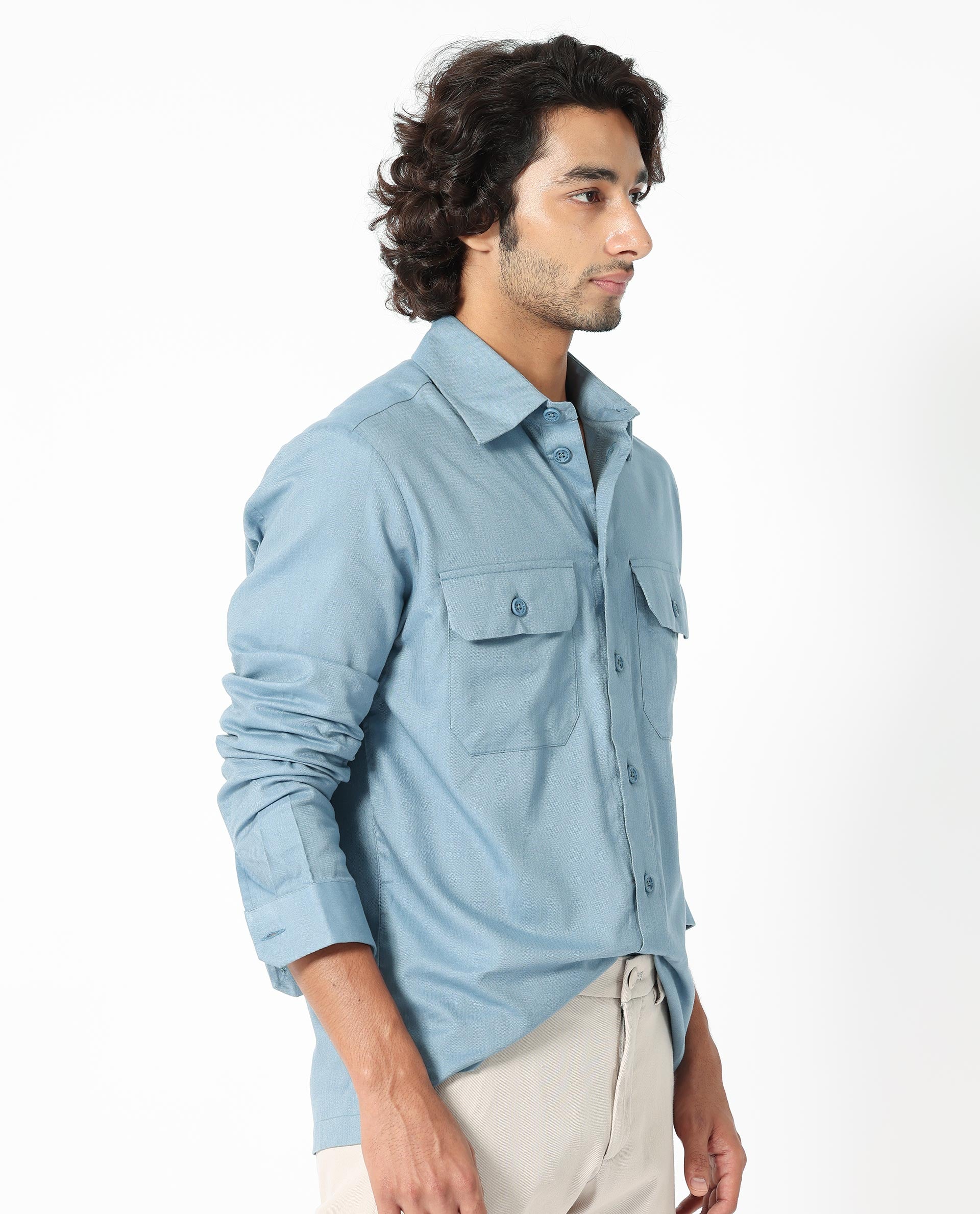 Rare Rabbit Men's Lampil Dusky Blue Cotton Fabric Full Sleeves Solid Shirt - view 6