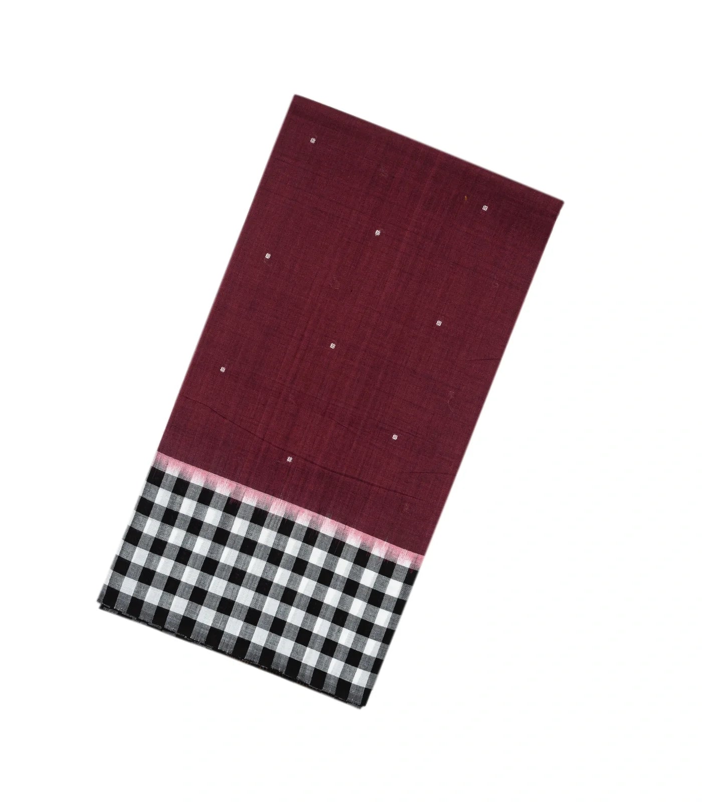 RmKV Maroon Handloom Orissa Cotton Saree With Black Tie & Dye Pallu
