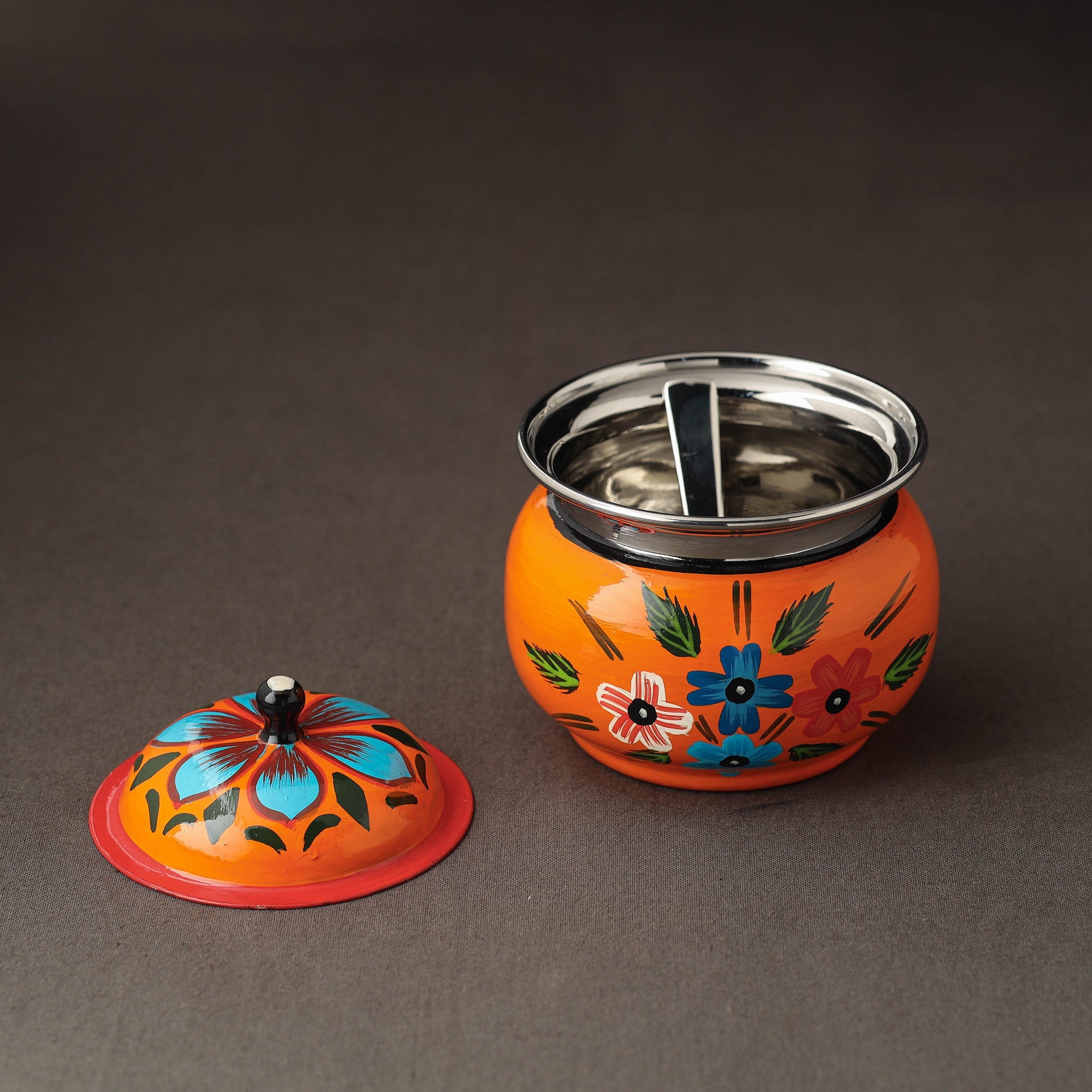 AAYAAS Banaras Handpainted Stainless Steel Small Ghee Pot with Spoon (250ml) - view 2
