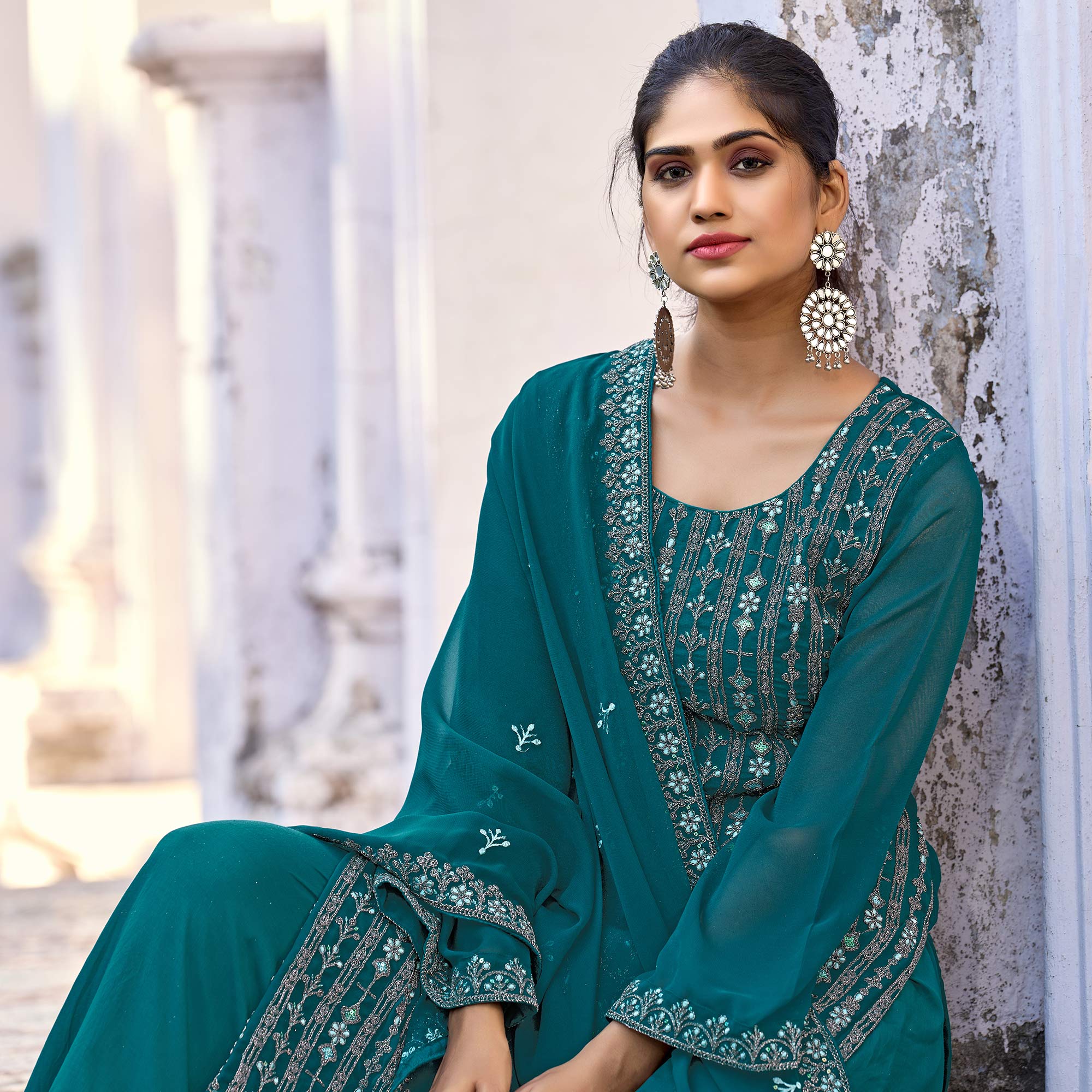 Peachmode Morpich Floral Embroidered Art Silk Suit - view 5