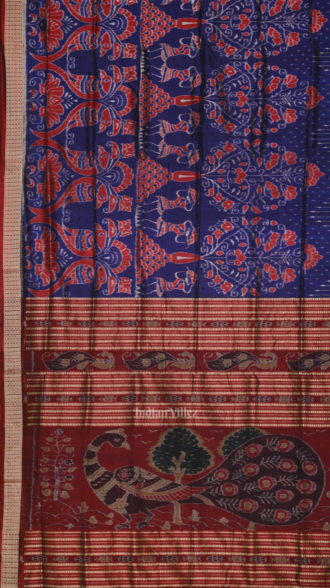 IndianVillèz Blue Floral Motif Odisha Ikat Sambalpuri Silk Saree - view 3