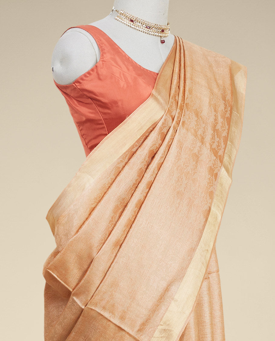 Pothys Brown tusser silk saree with self zari border