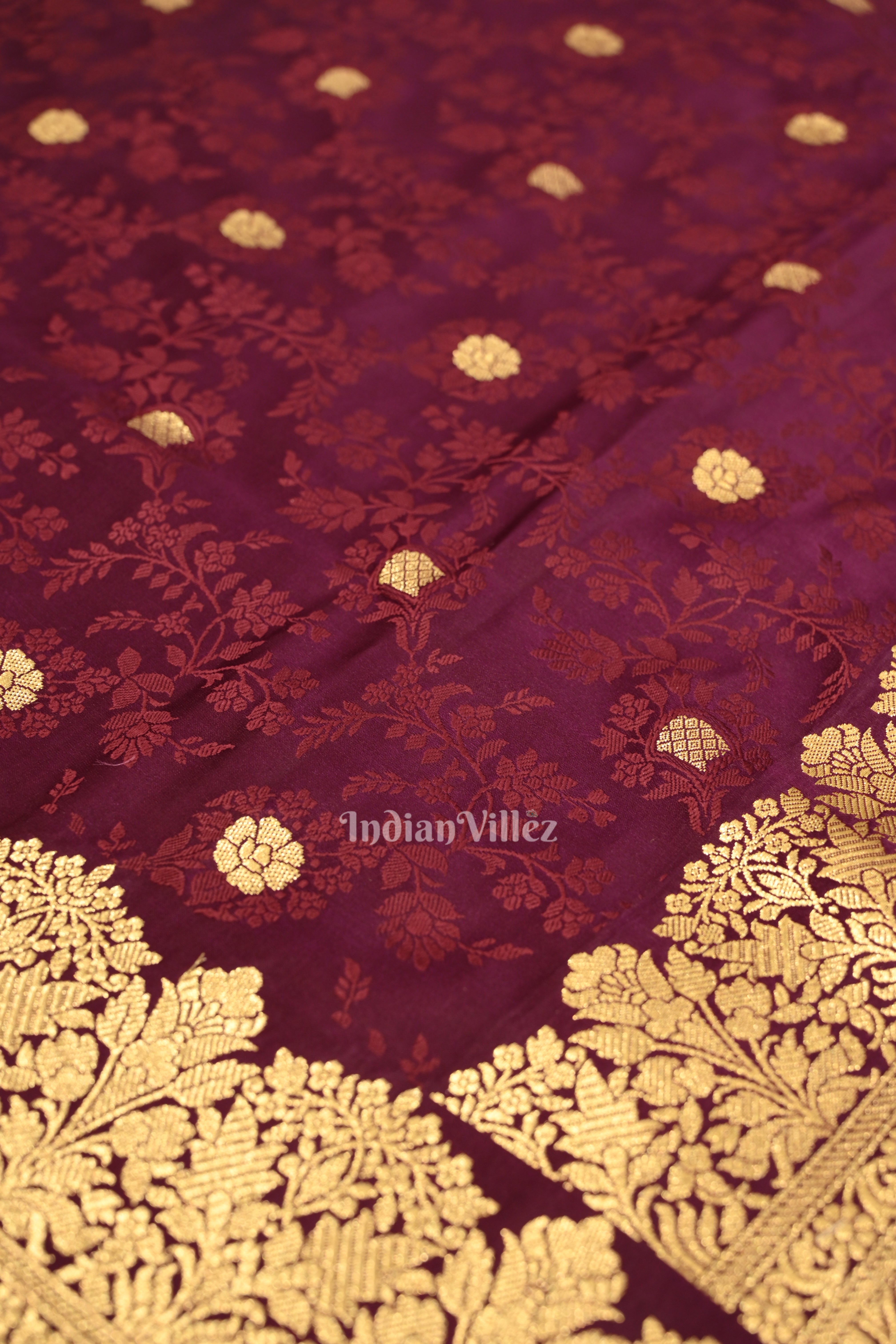 IndianVillèz Wine Purple Soft Pure Mashru Satin Silk Banarasi Saree - view 4