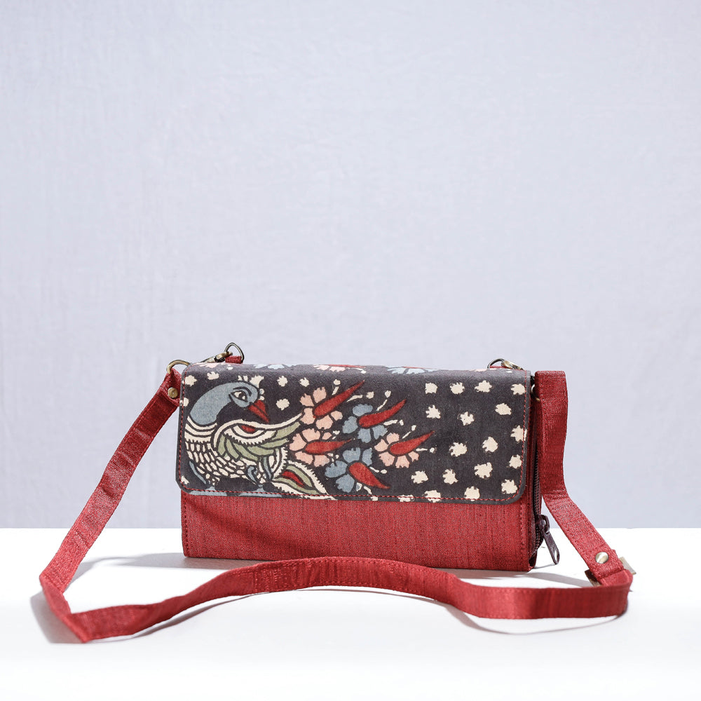DWARAKA PLUS Brown - Handpainted Kalamkari Natural Dyed Ghicha Silk Sling Bag