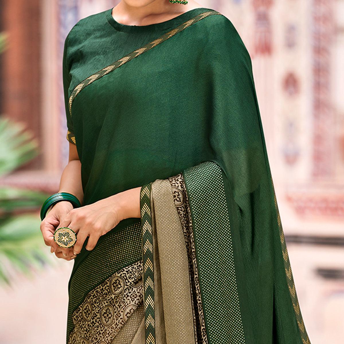 BlackTree green-casual-wear-printed-moss-saree-with-fancy-zari-border-128173 - view 3