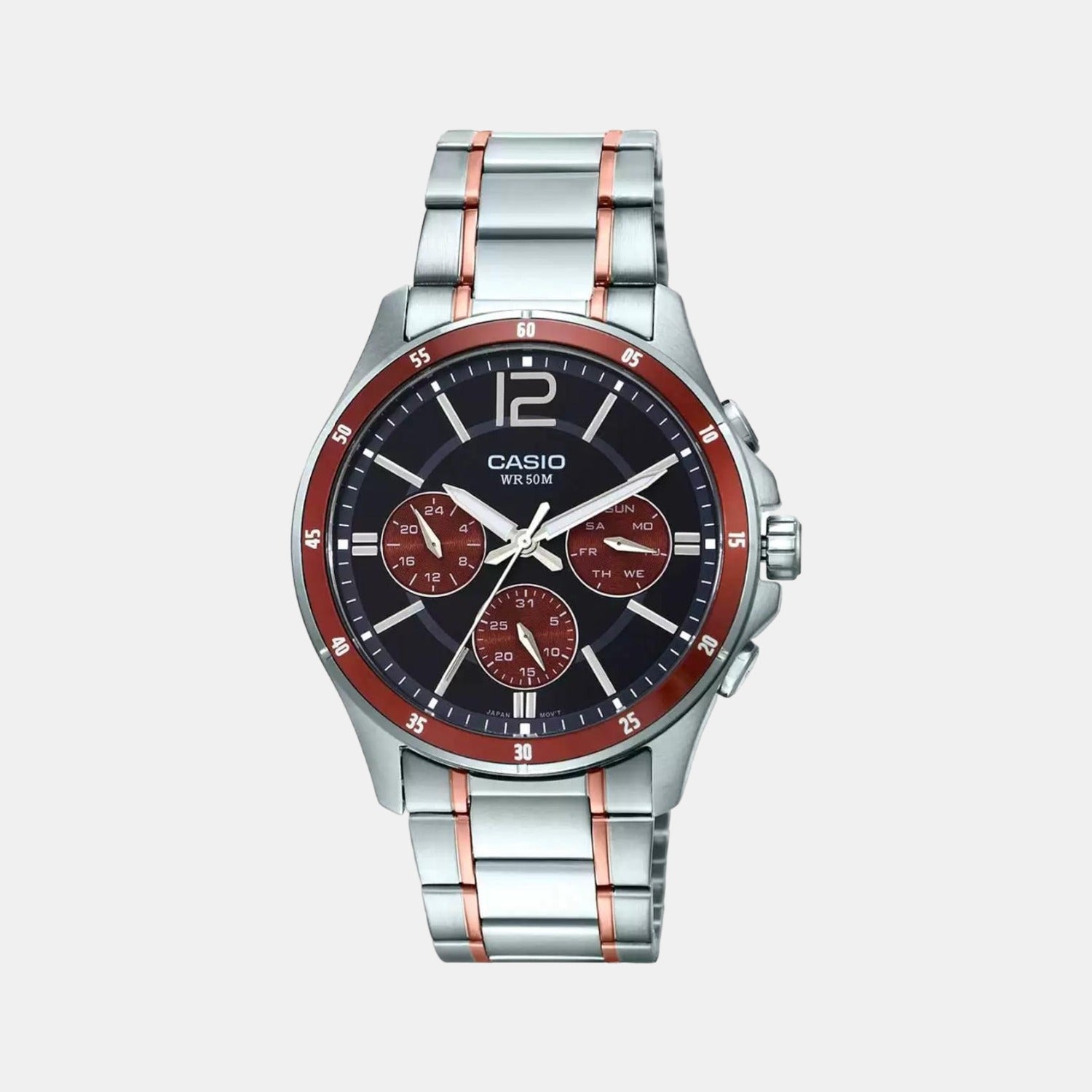 Casio Enticer Men Quartz Brown Dial Chronograph Stainless Steel Watch A1650