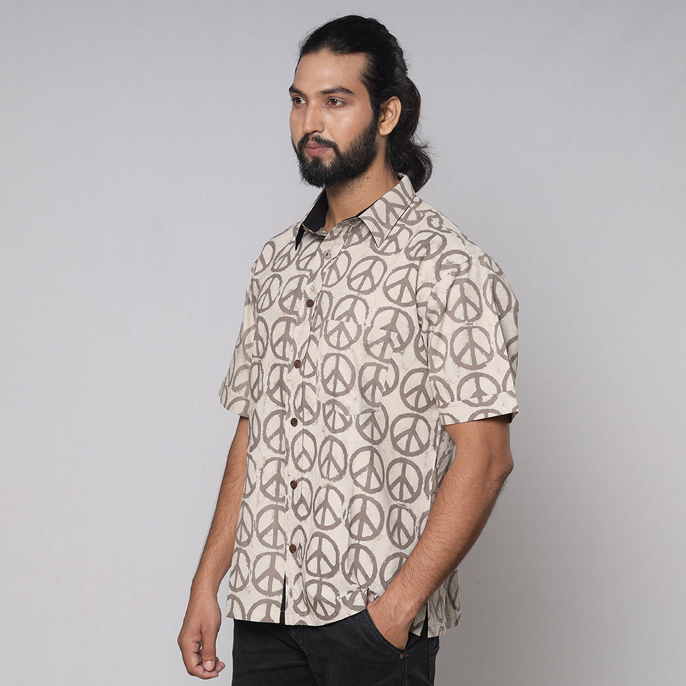 BINDAAS UNLIMITED Beige - Bindaas Block Printed Natural Dyed Cotton Men Half Sleeve Shirt - view 2