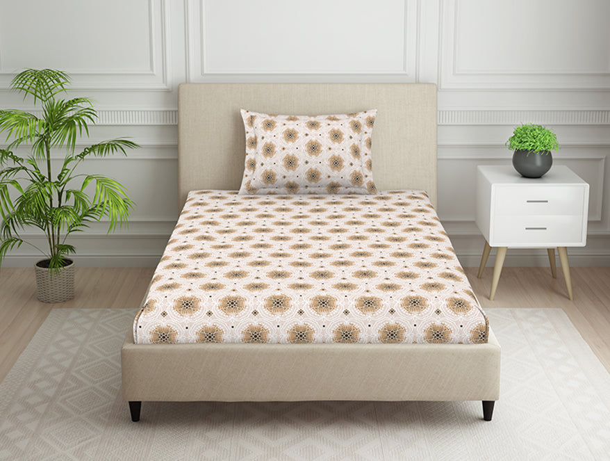 Spaces India Ornate Brown Polycotton Bedsheets Single Harmony - By Welspun