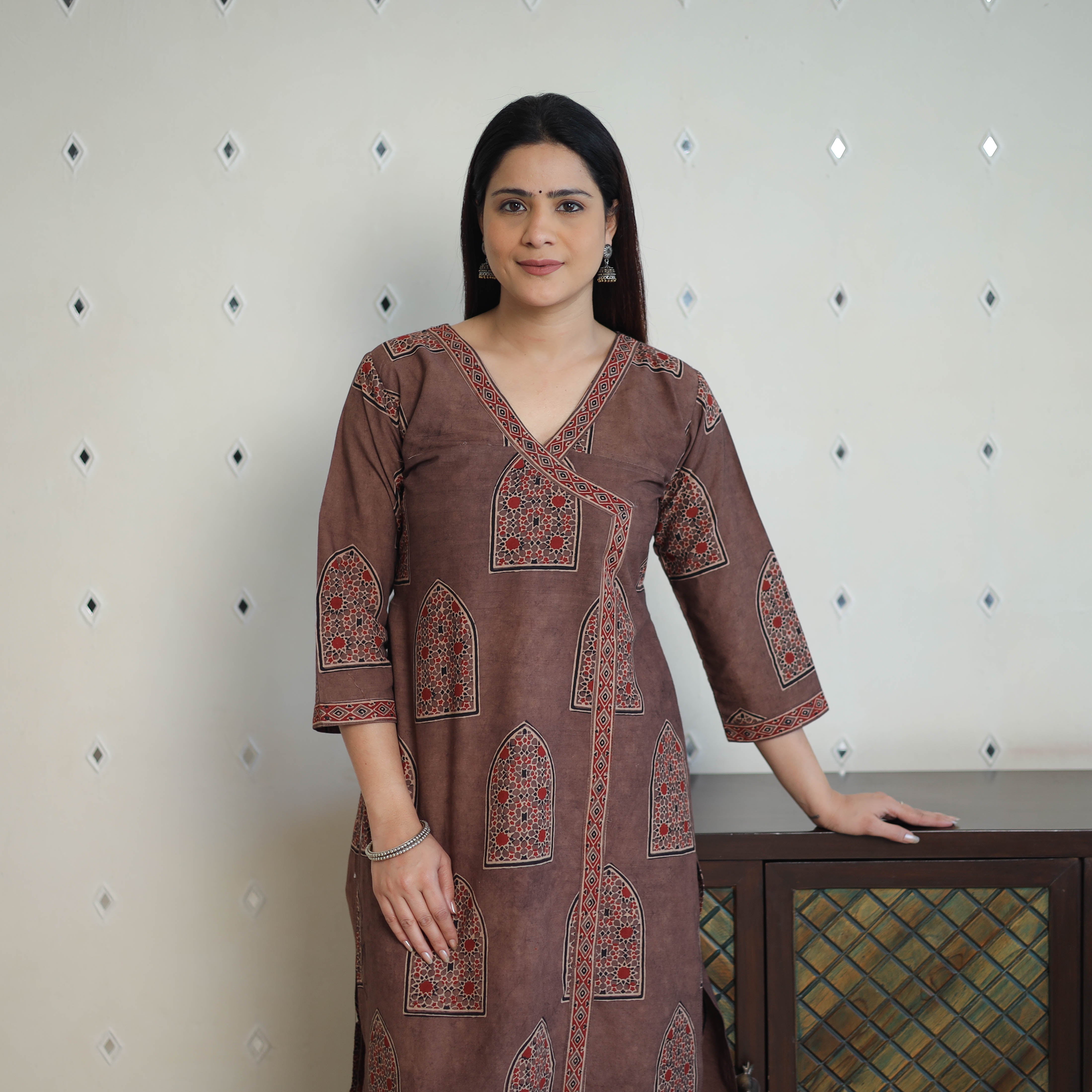 ITOKRI CASUALS Brown - Block Printed Cotton Straight Ajrakh Kurta 37