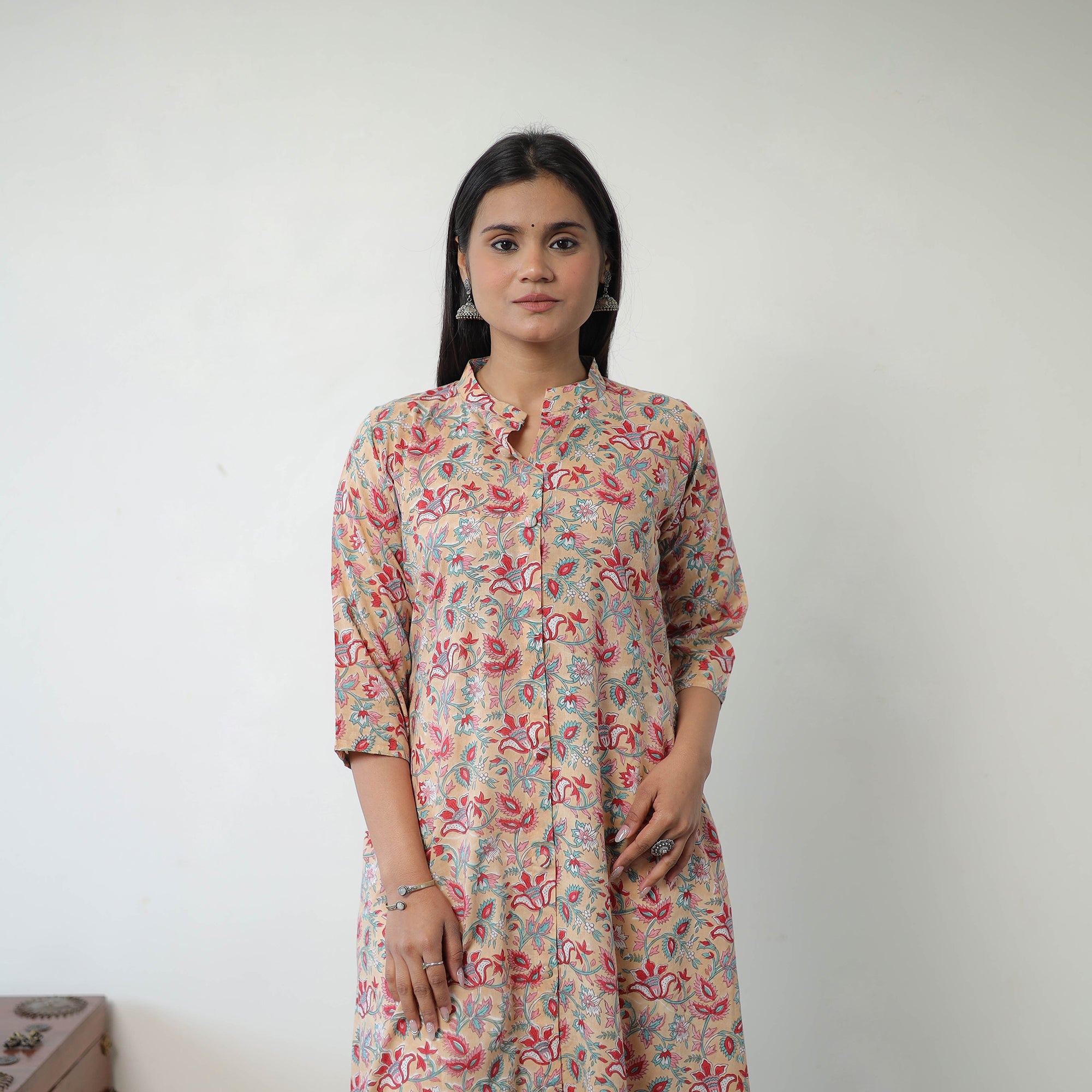 ITOKRI CASUALS Brown - Sanganeri Block Printed Cotton A-Line Long Kurta