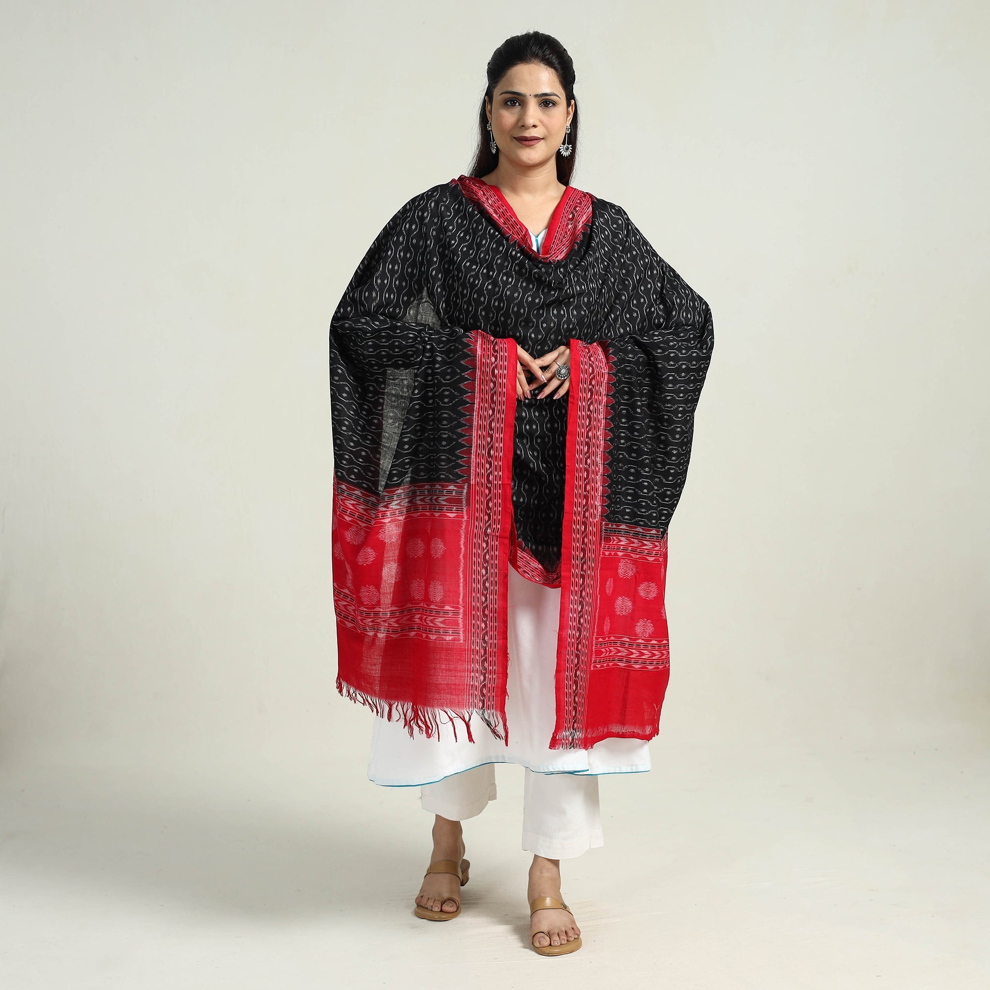 ASHOKA ASSEMBLE - CELEBRATING CRAFTS OF ODISHA Black - Sambalpuri Ikat Weave Handloom Cotton Dupatta 06