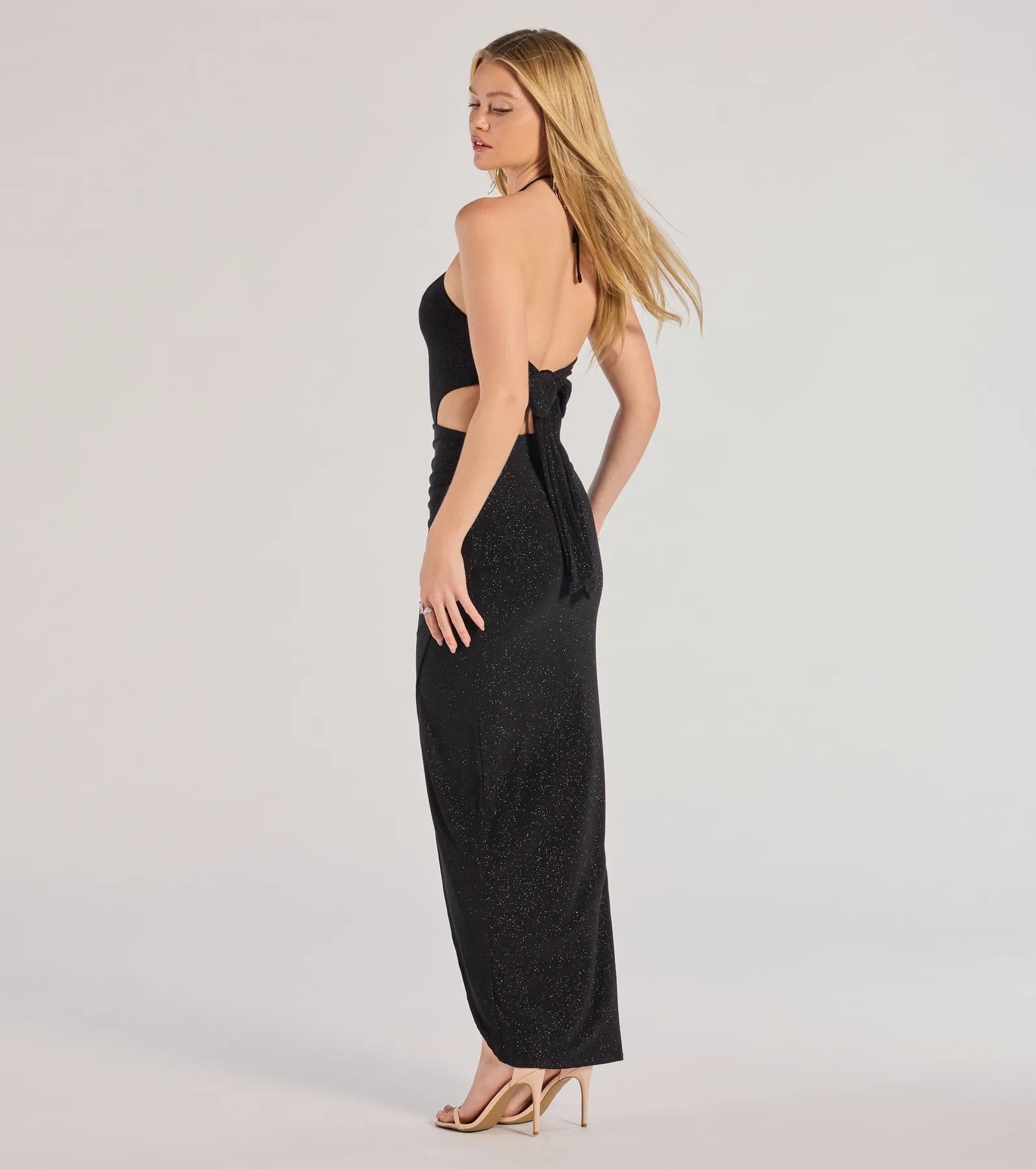 Windsor Jasmine Halter Cutout Slim Glitter Formal Dress - view 2