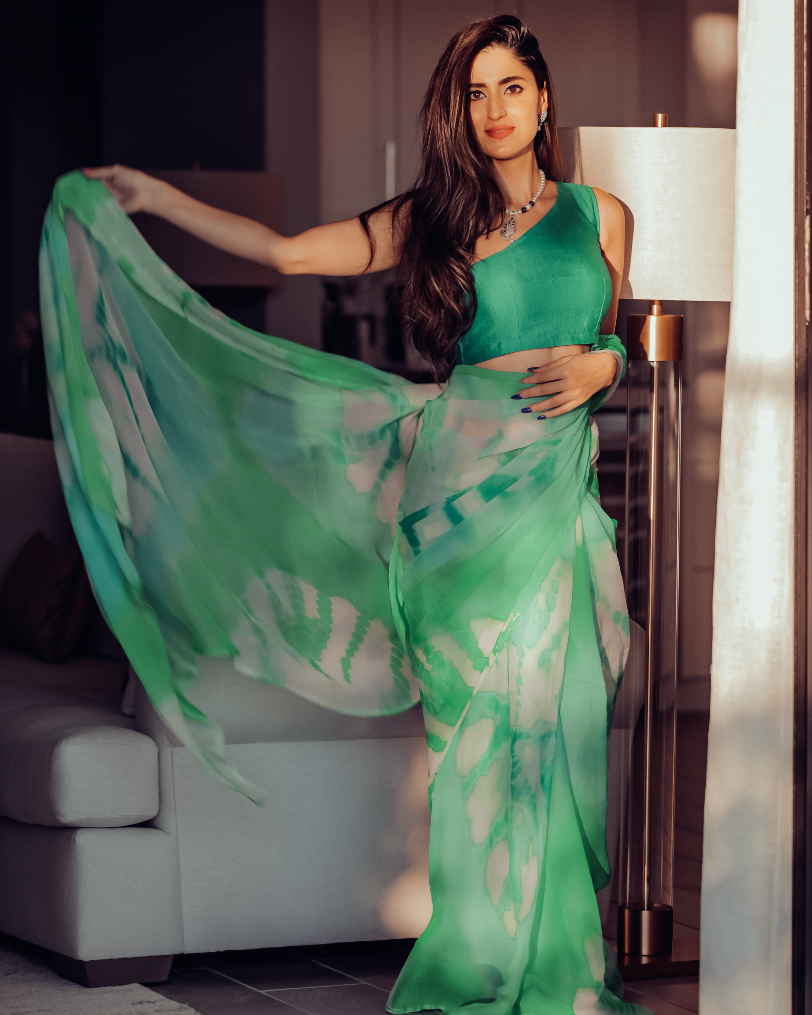 Aachho Green Limelight Tie & Dye Pure Chiffon Saree - view 2