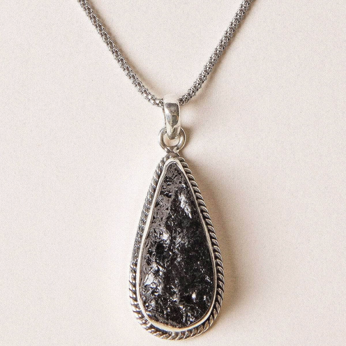 Tiny Rituals Vintage Raw Black Tourmaline Teardrop Silver Pendant - view 2