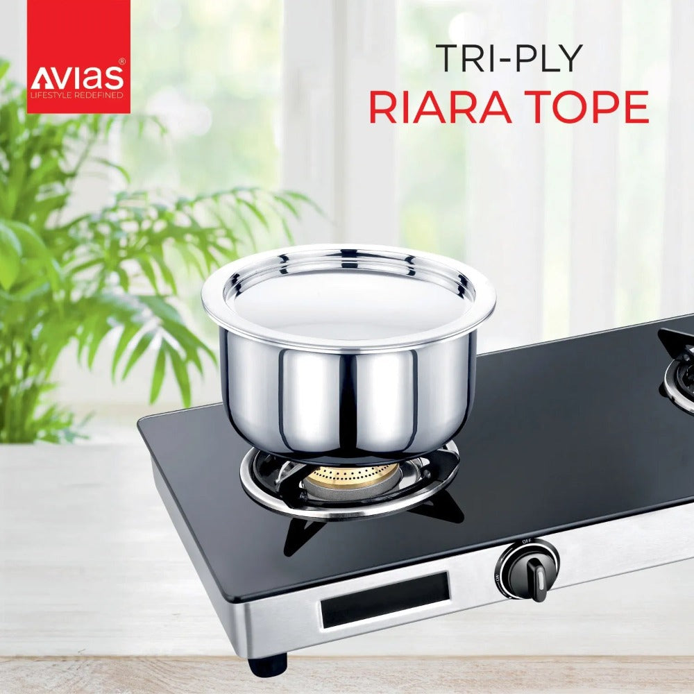 AVIAS Stainless steel Tri-Ply Riara (Tasla 20cm + Tasla 22cm + Frypan 22cm + Tope 14cm + Tope 16cm) | Induction Compatible | Silver | Set of 5 Pcs - view 4