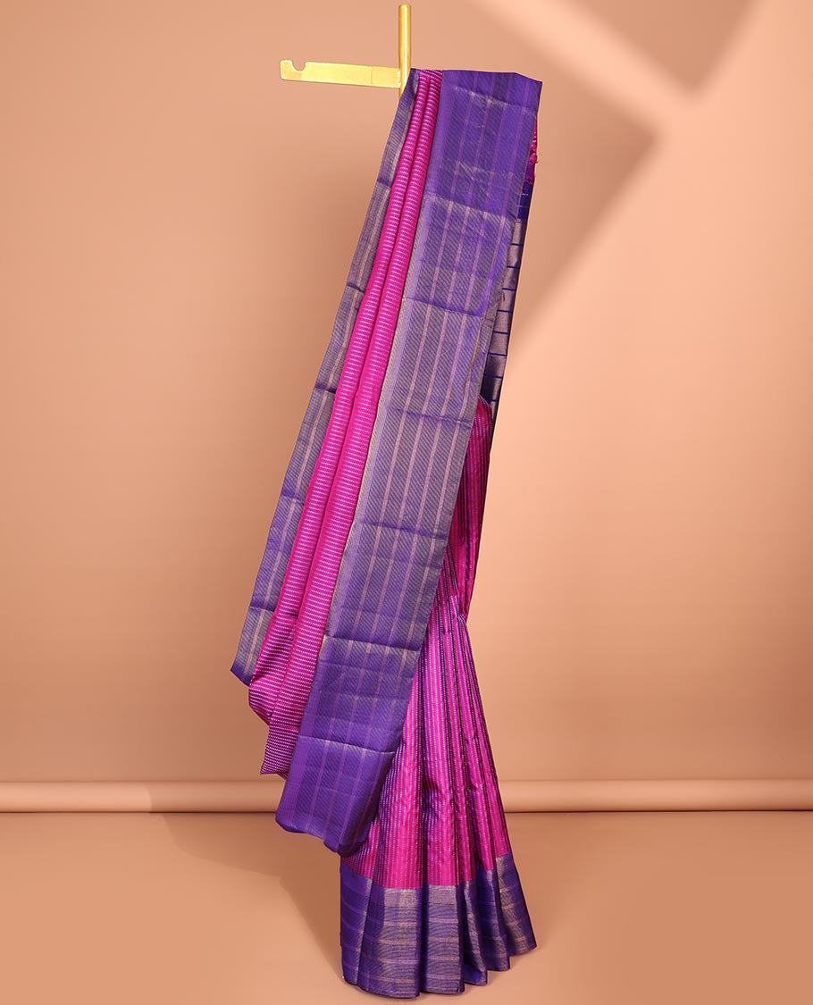 Pothys Pink Muthu striped silk saree, contrast striped zari border & zari-enriched striped pallu