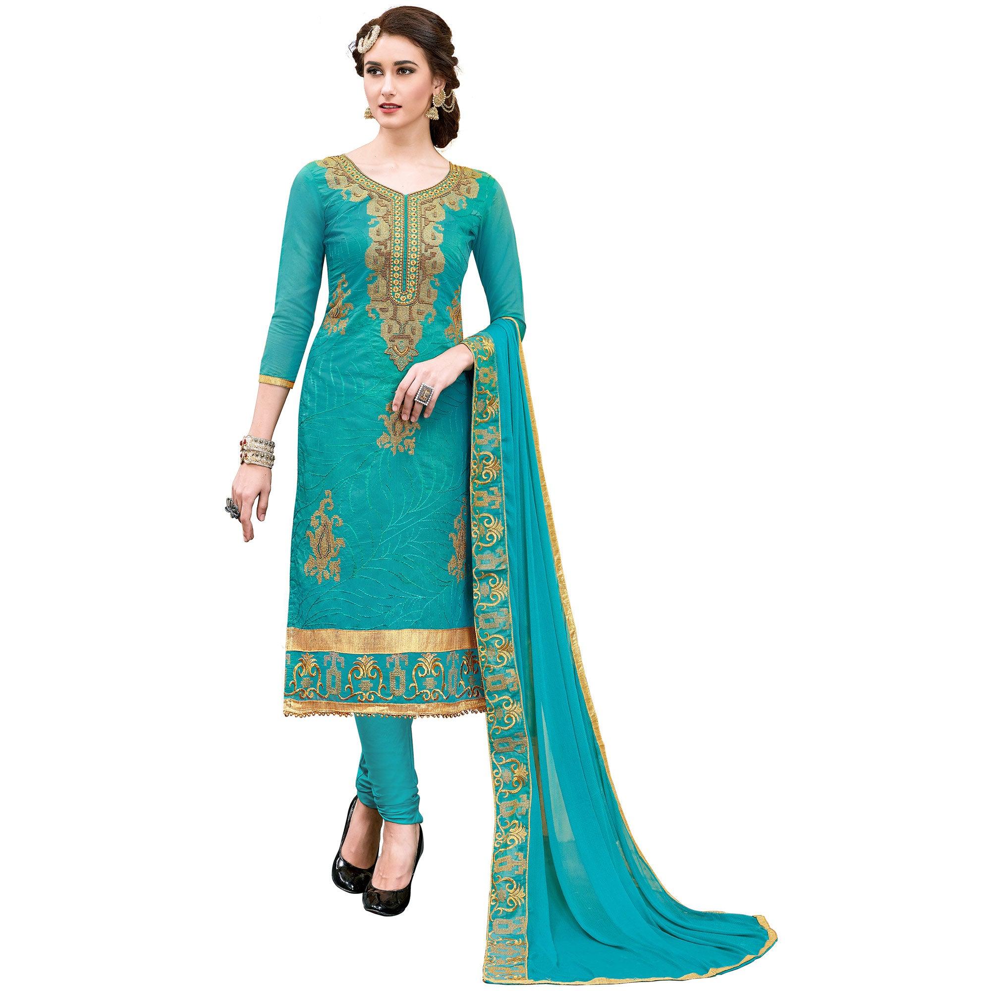 Peachmode Intricate Rama Green Colored Party Wear Embroidered Modal Dress Material