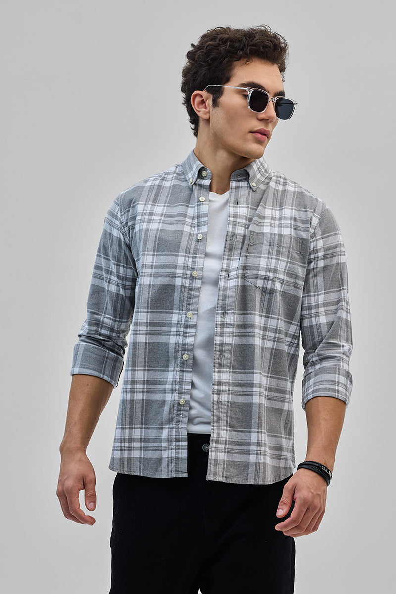 SNITCH Grey Oxford Checks Shirt