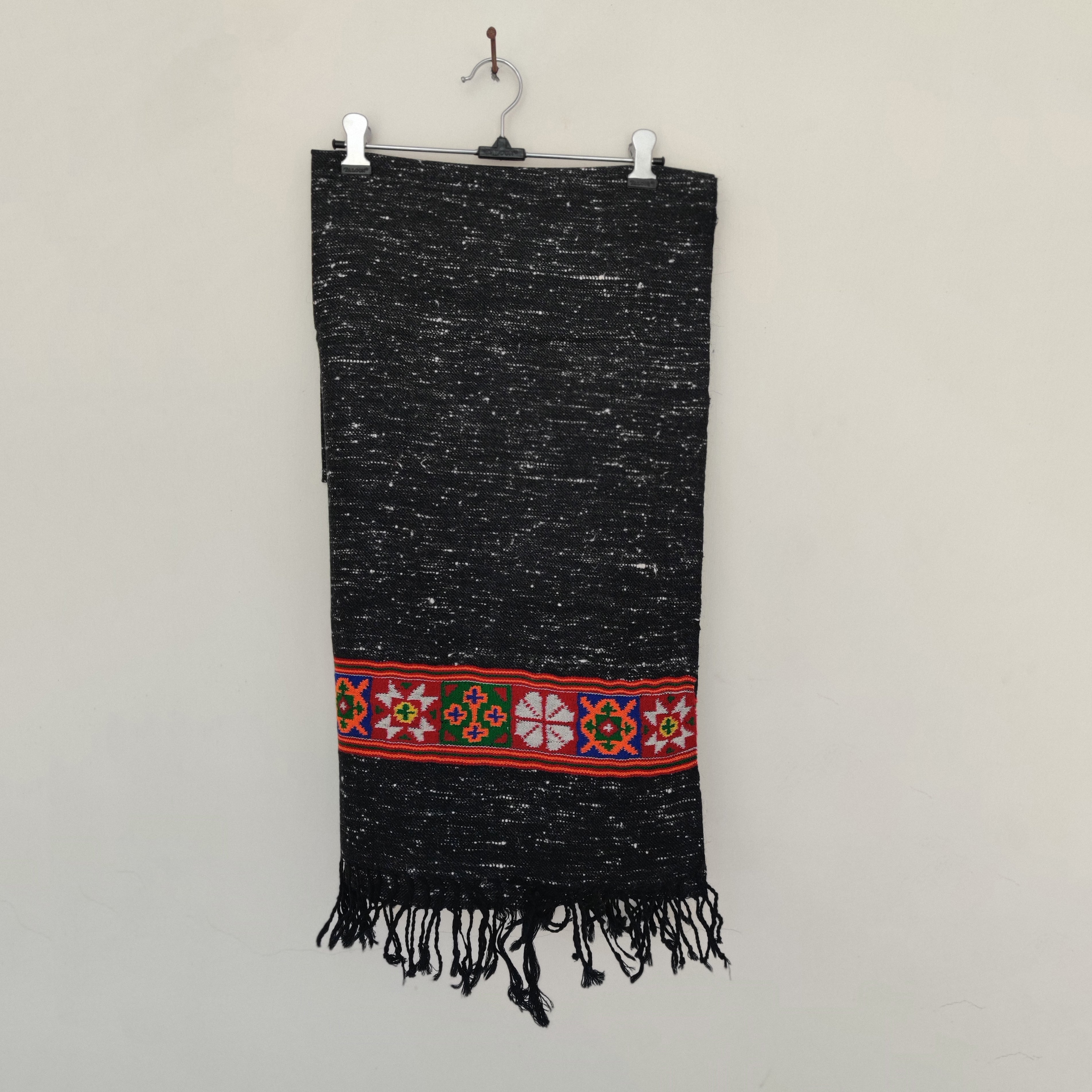 CHARKHA Black Multicolor Handwoven Sheep Wool Kinnauri Stole - view 2
