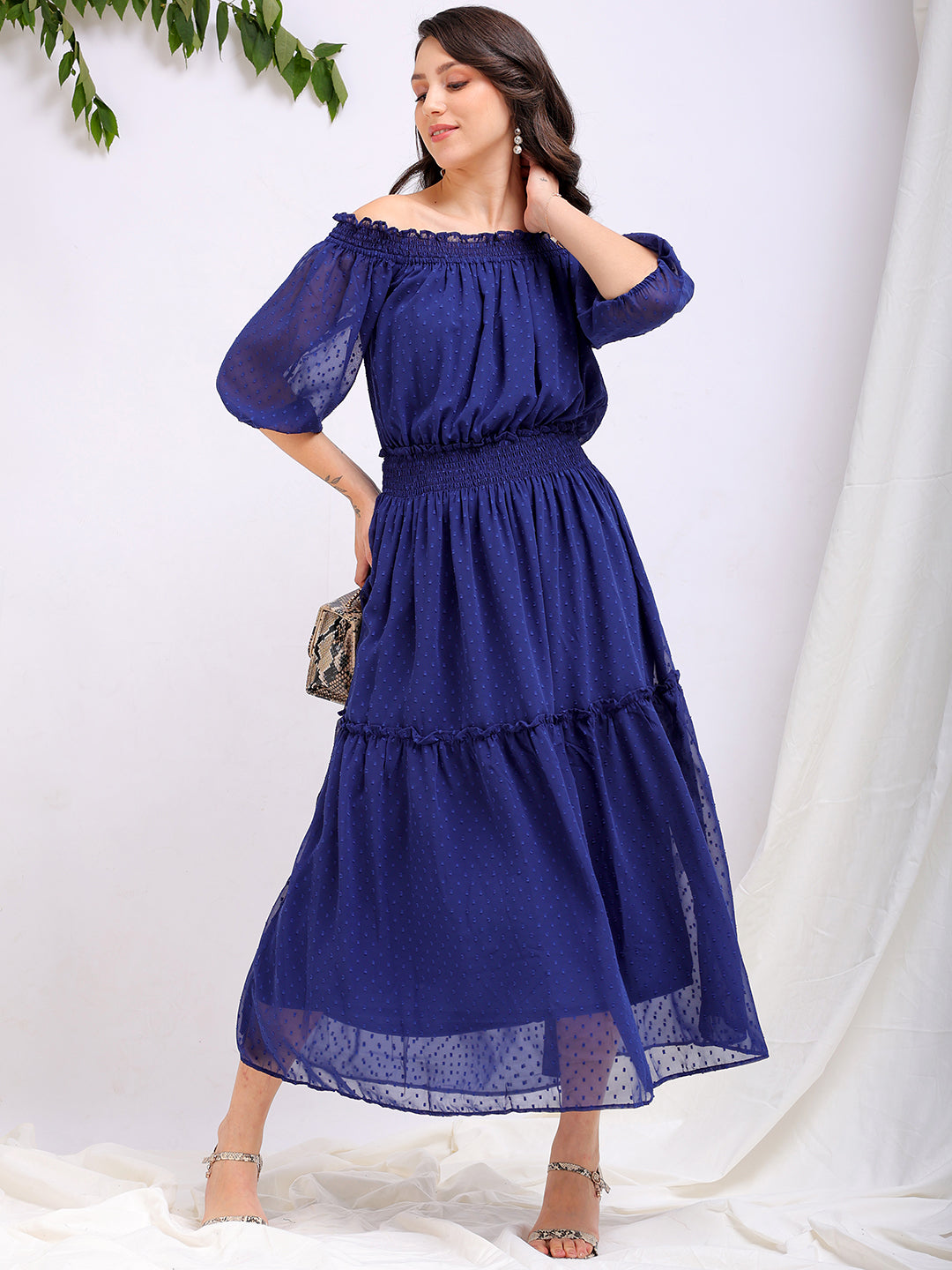 Freehand By The Indian Garage Co Women's Textured Fit and Flare Offshoulder Tiered Dress - view 5
