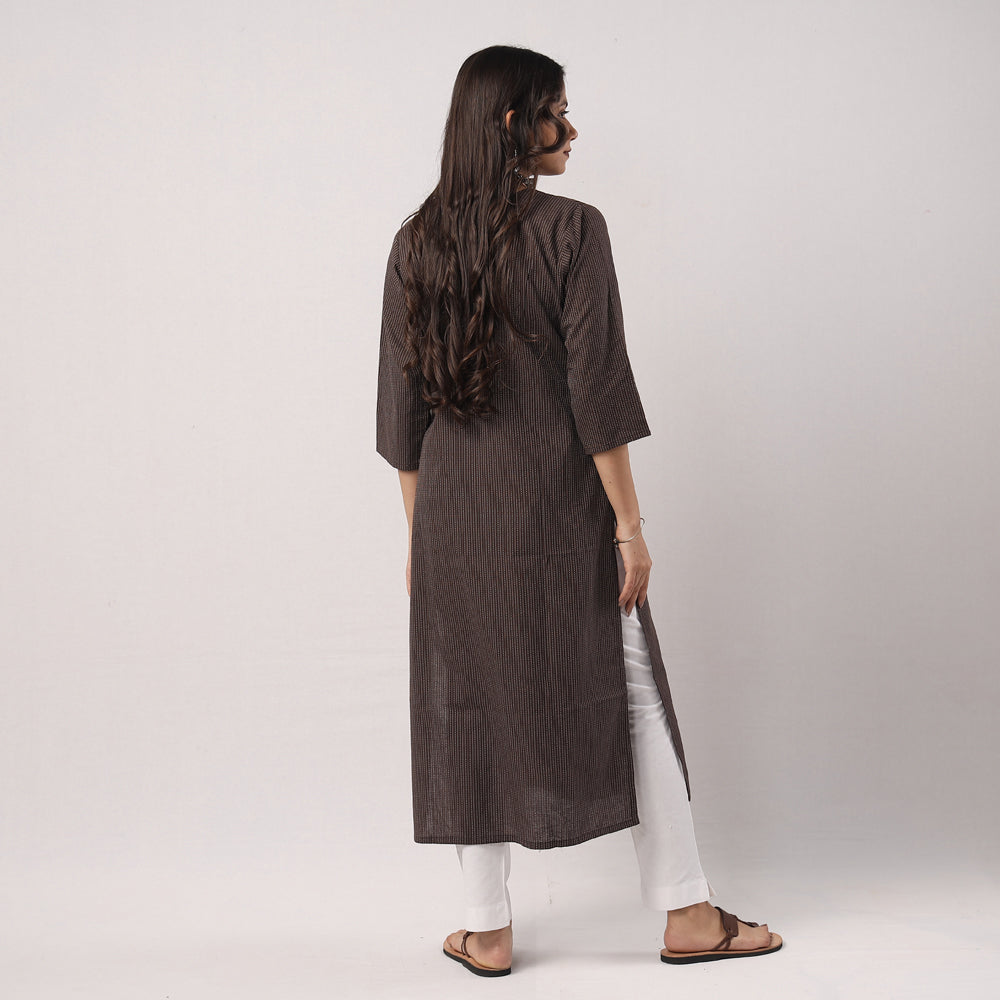 ITOKRI CASUALS Brown - Running Stitch Pure Cotton Long Kurta - view 5
