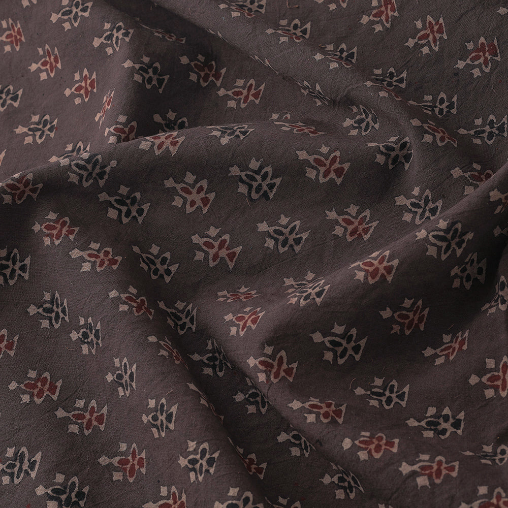 KACHCHH JI CHHAAP Brown - Flower Buti Block Print Cotton Ajrakh Fabric - view 2