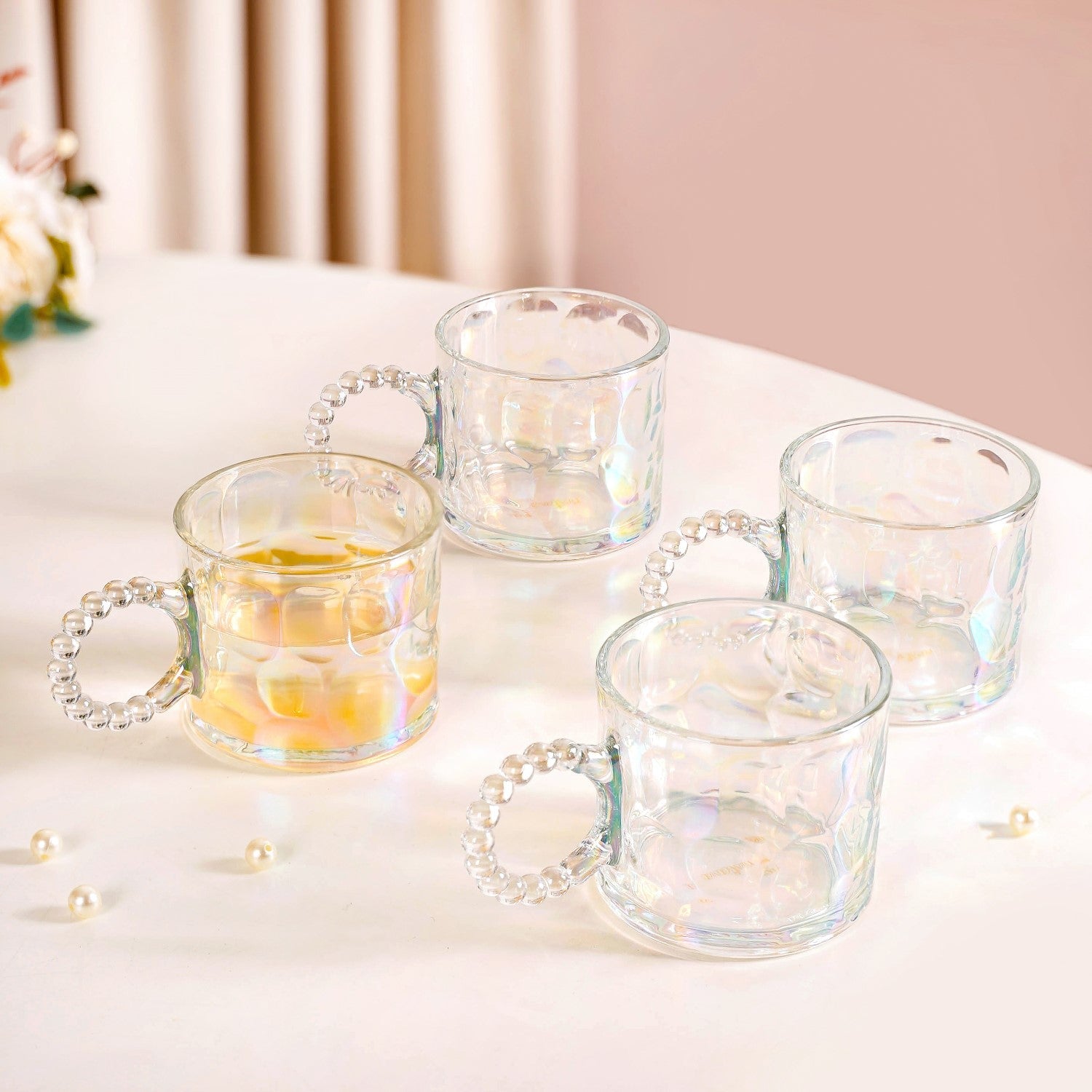 Nestasia Set Of 4 Iridescent Glass Tea Cups 325ml