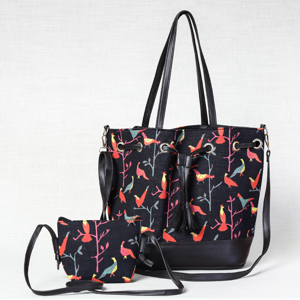 KACHCHH JI CHHAAP Black - Kutch Printed Cotton Sling Bag (Set of 2)