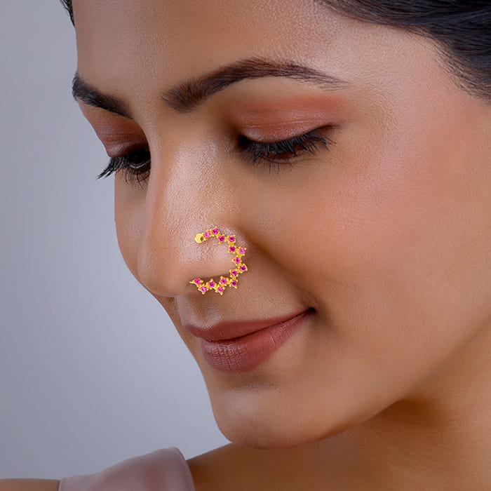 GIVA Jewellery Golden Zig-Zag Red Nose Ring - view 2
