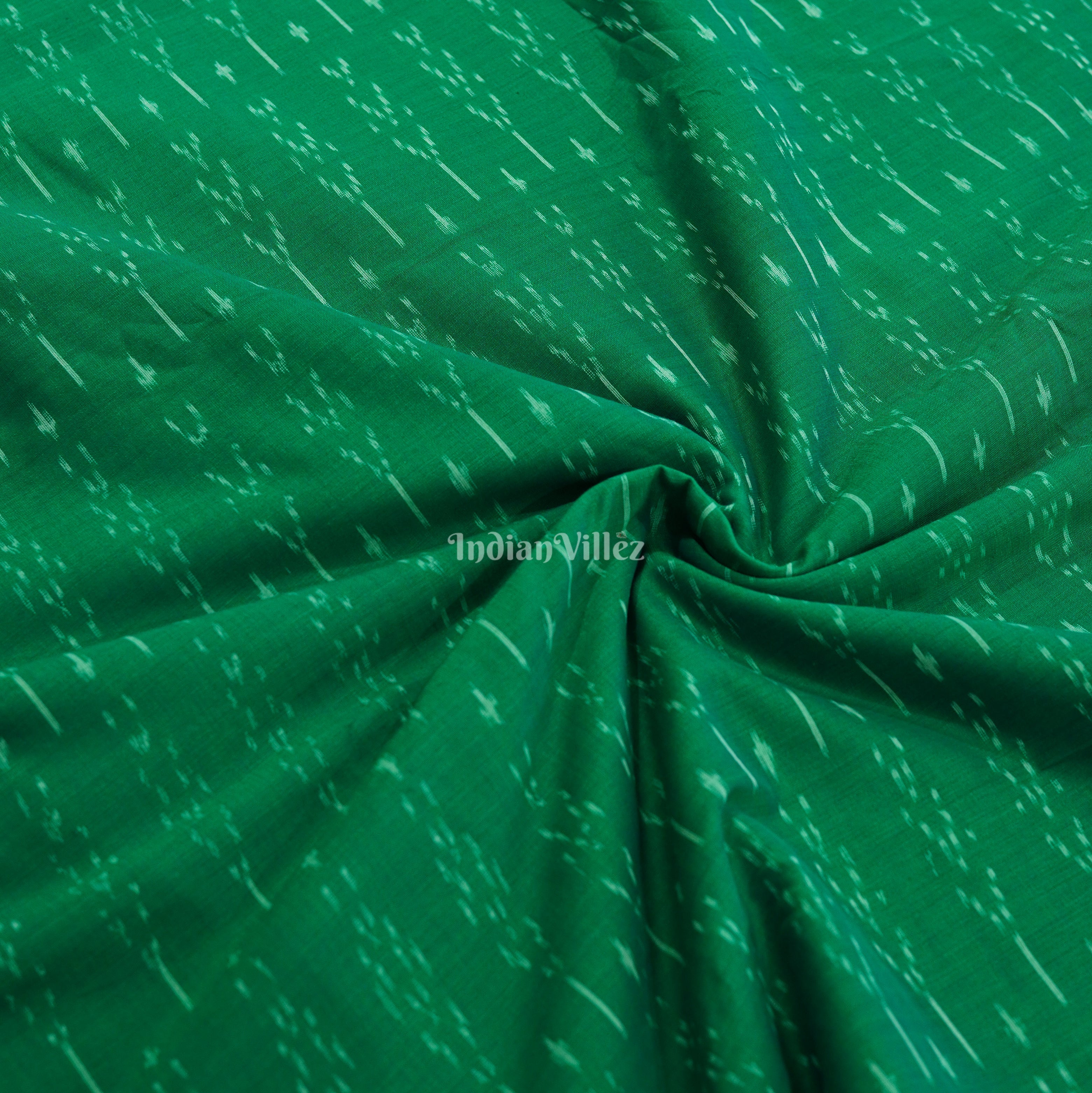 IndianVillèz Green Handwoven Pochampally Ikat Cotton Fabric