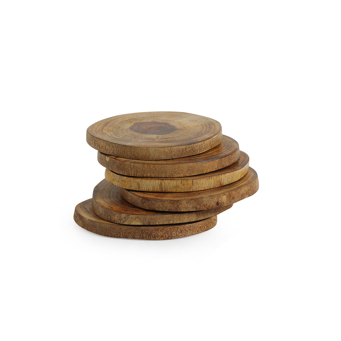 EXCLUSIVELANE 'Circles of Wood' Log Handcrafted Coasters In Mango Wood (Set Of 6) - view 2
