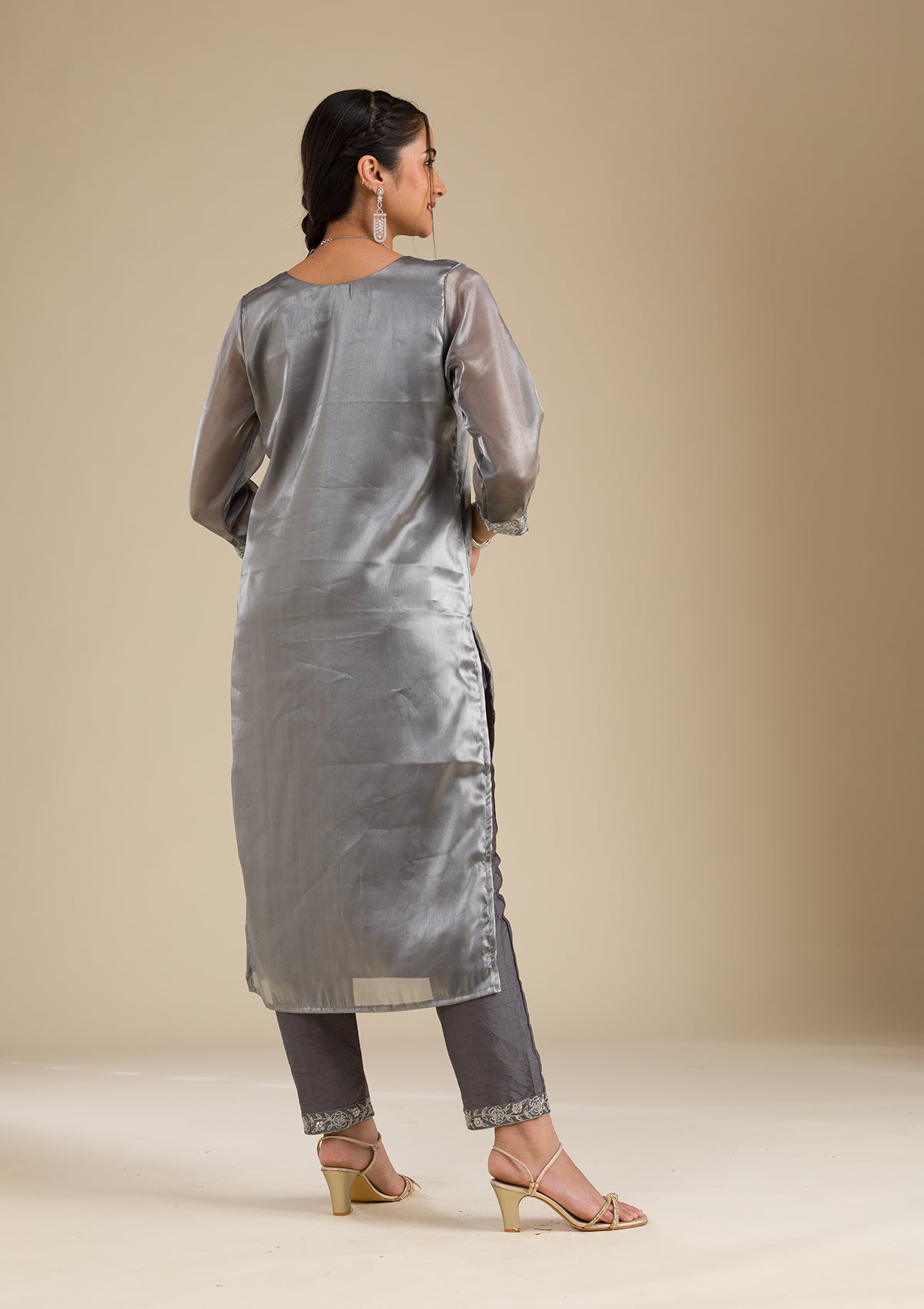 Koskii Grey Zariwork Crepe Readymade Salwar Suit - view 2