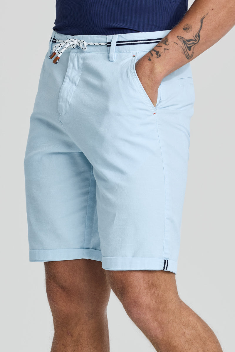 SNITCH Light Blue Plain Linen Regular Fit Shorts - view 6