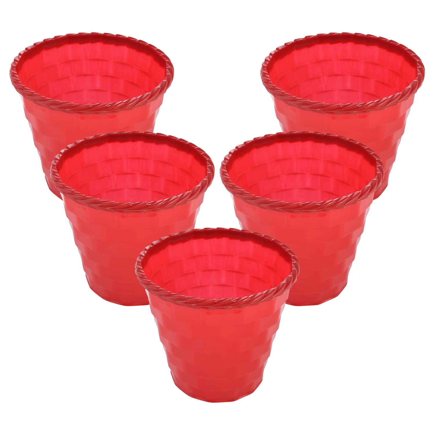 Kuber Industries Brick Flower Pot|Durable Plastic Flower Pots|Planters for Home D cor|Garden|Living Room|Balcony|6 Inch|Pack of 5 (Red)