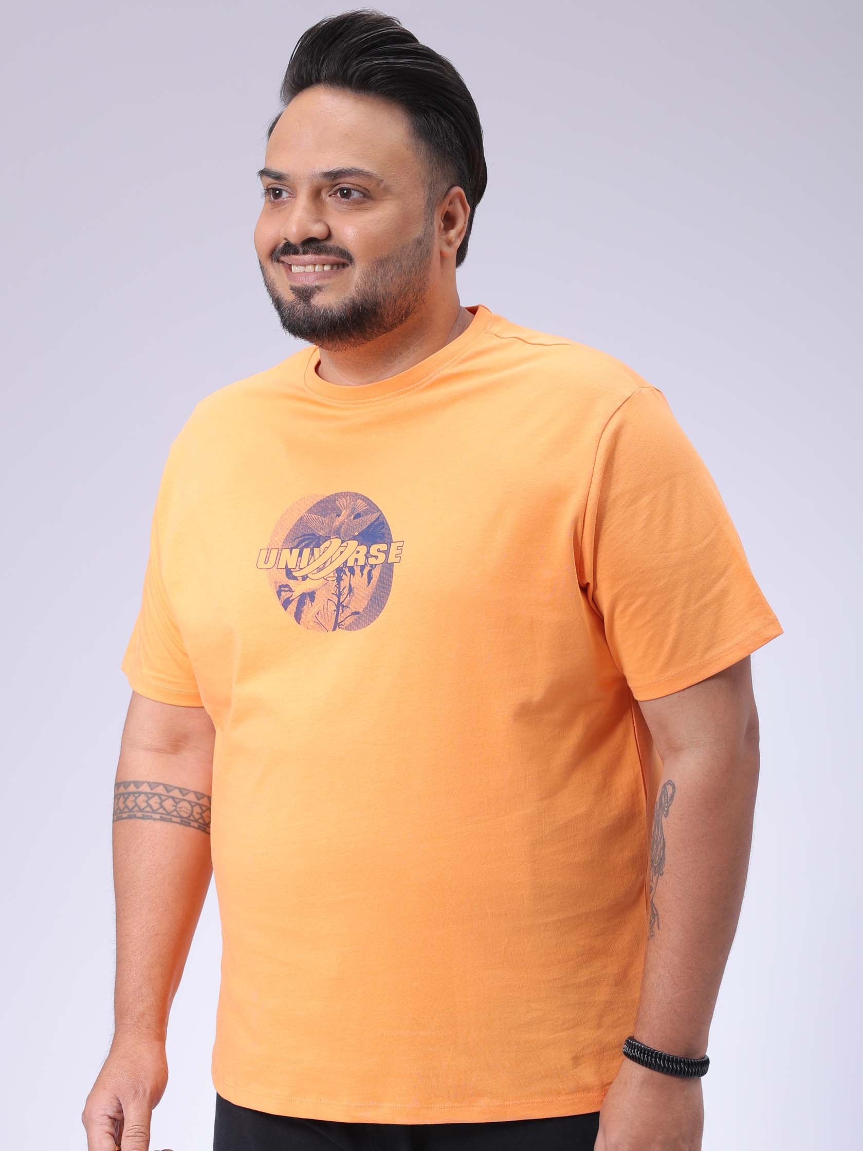 HARDSODA Men's Plus Size Orange Regular Fit Back Printed T-Shirt - view 4