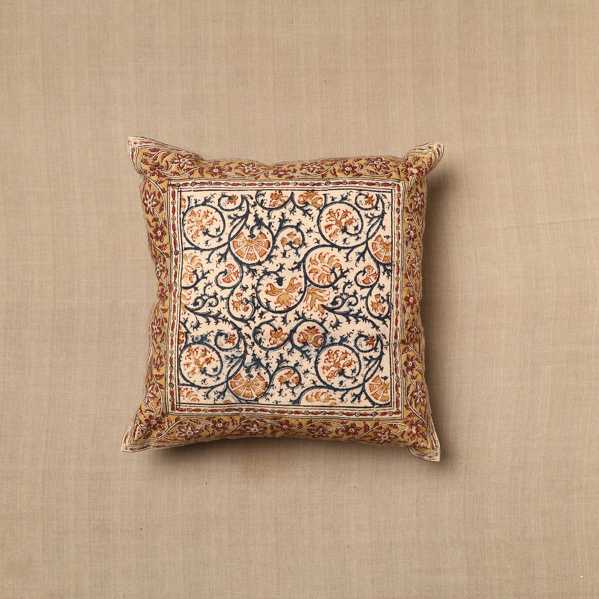 PITCHUKA SRINIVAS KALAMKARI PEDANA Beige - Pedana Block Print Cotton Kalamkari Cushion Cover 09