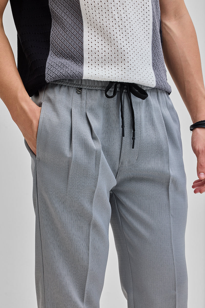 SNITCH Light Grey Textured Relaxed Fit Trousers - view 5