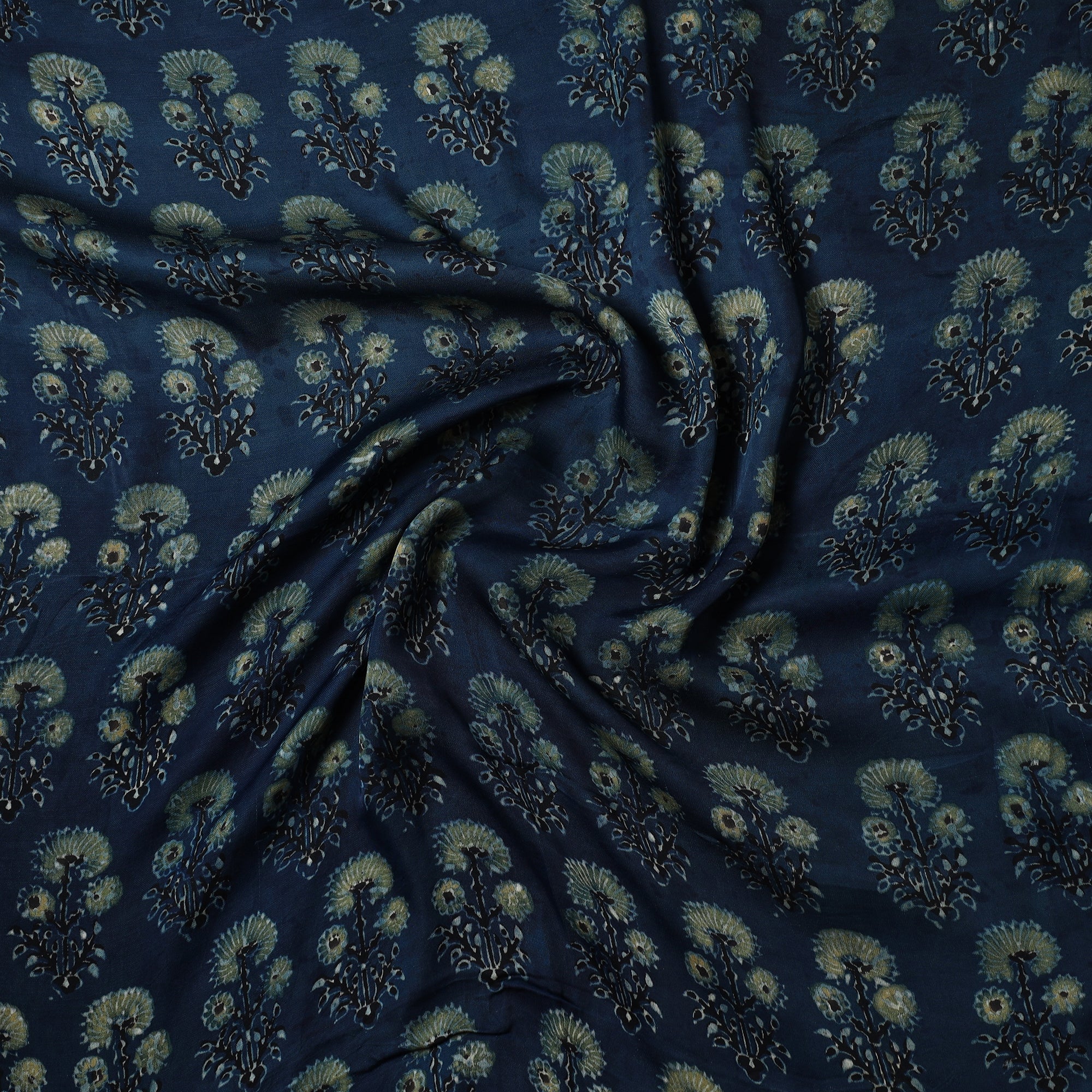 RIYAZ ABDULMAJID KHATRI - AJRAKH Blue - Ajrakh Hand Block Printed Modal Silk Precut Fabric 37 - view 2