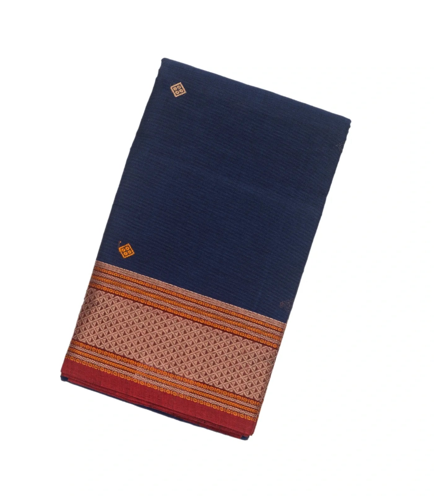 RmKV Dark Blue Handloom Kanchi Cotton Saree With Diamond Motifs