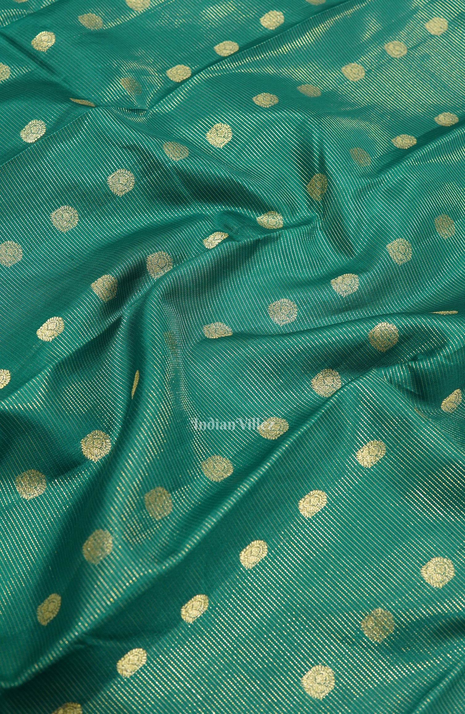 IndianVillèz Teal Green Golden Stripped Pure Kanjivaram Silk Saree - view 3