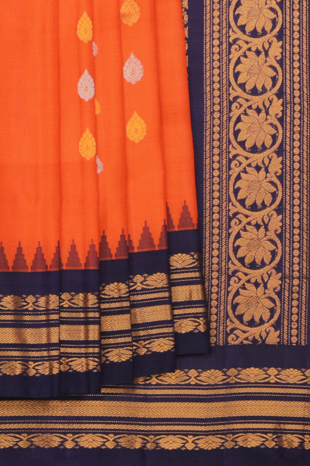 Kalanjali Gadwal Silk Orange Saree – Women's