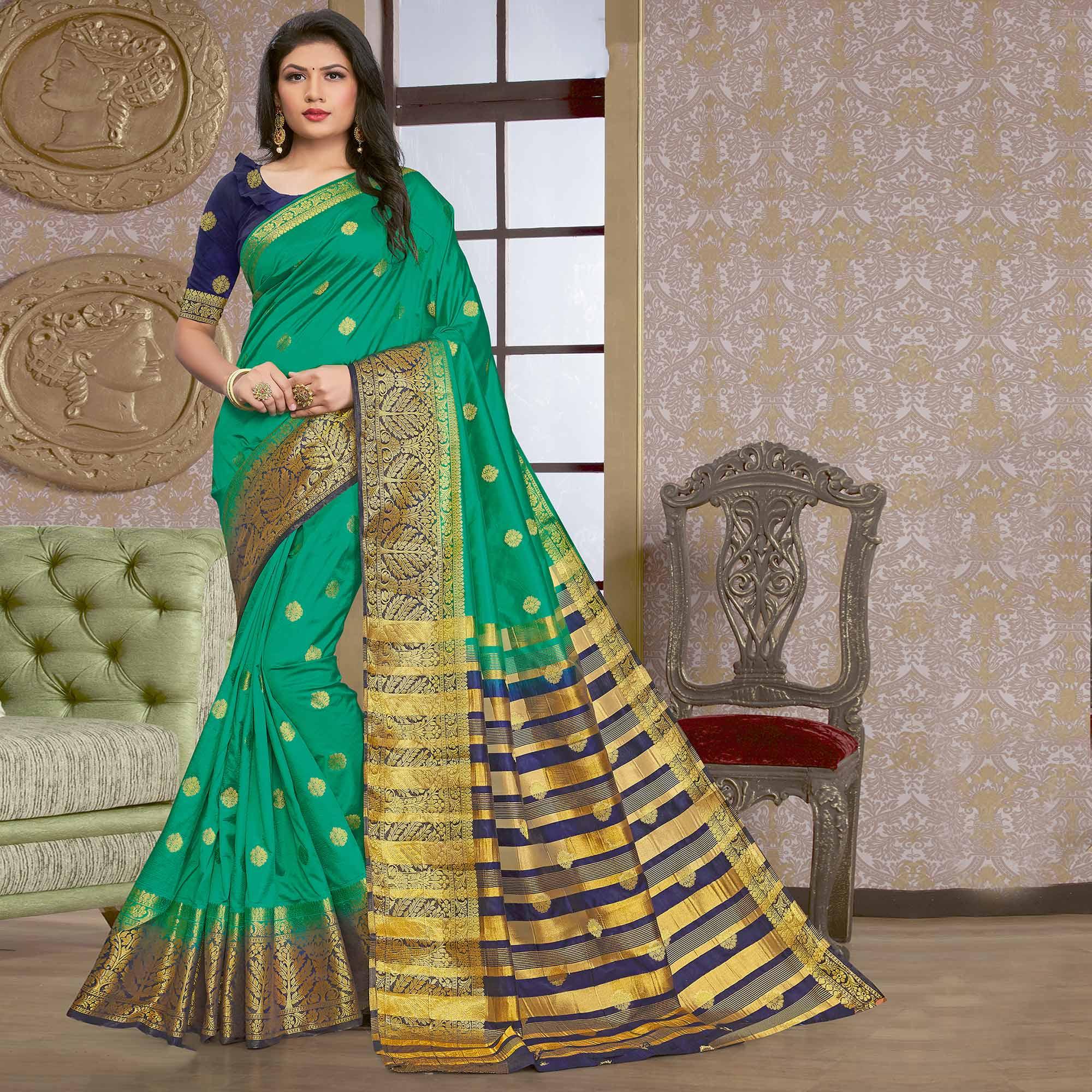Green sarees – BlackTree green-festive-wear-woven-silk-saree-108120