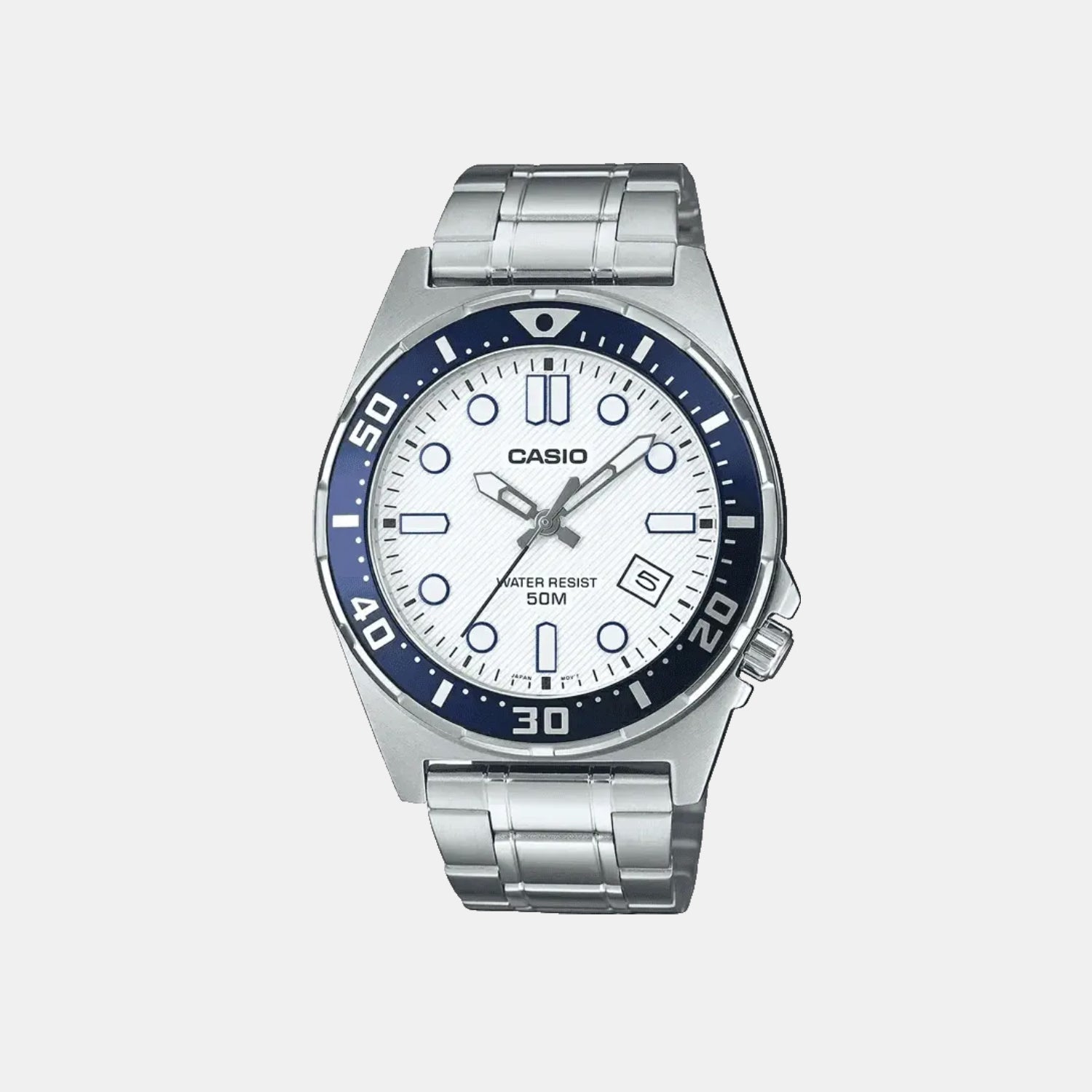 Casio Enticer Men Quartz White Dial Analog Stainless Steel Watch A2379
